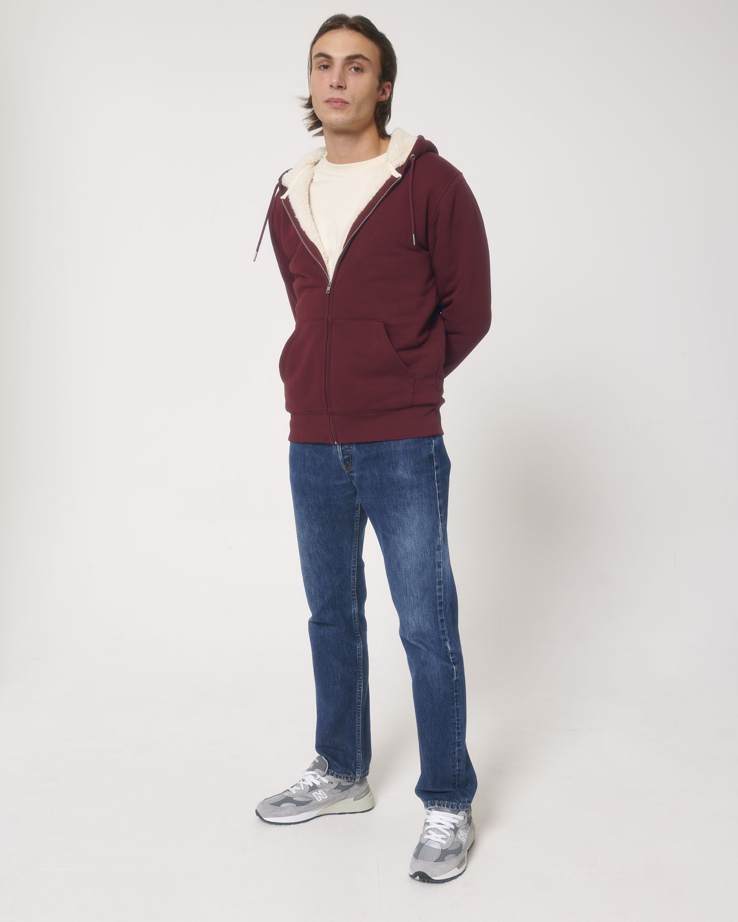 Zip-thru sweatshirts Hygger Sherpa in Farbe Burgundy
