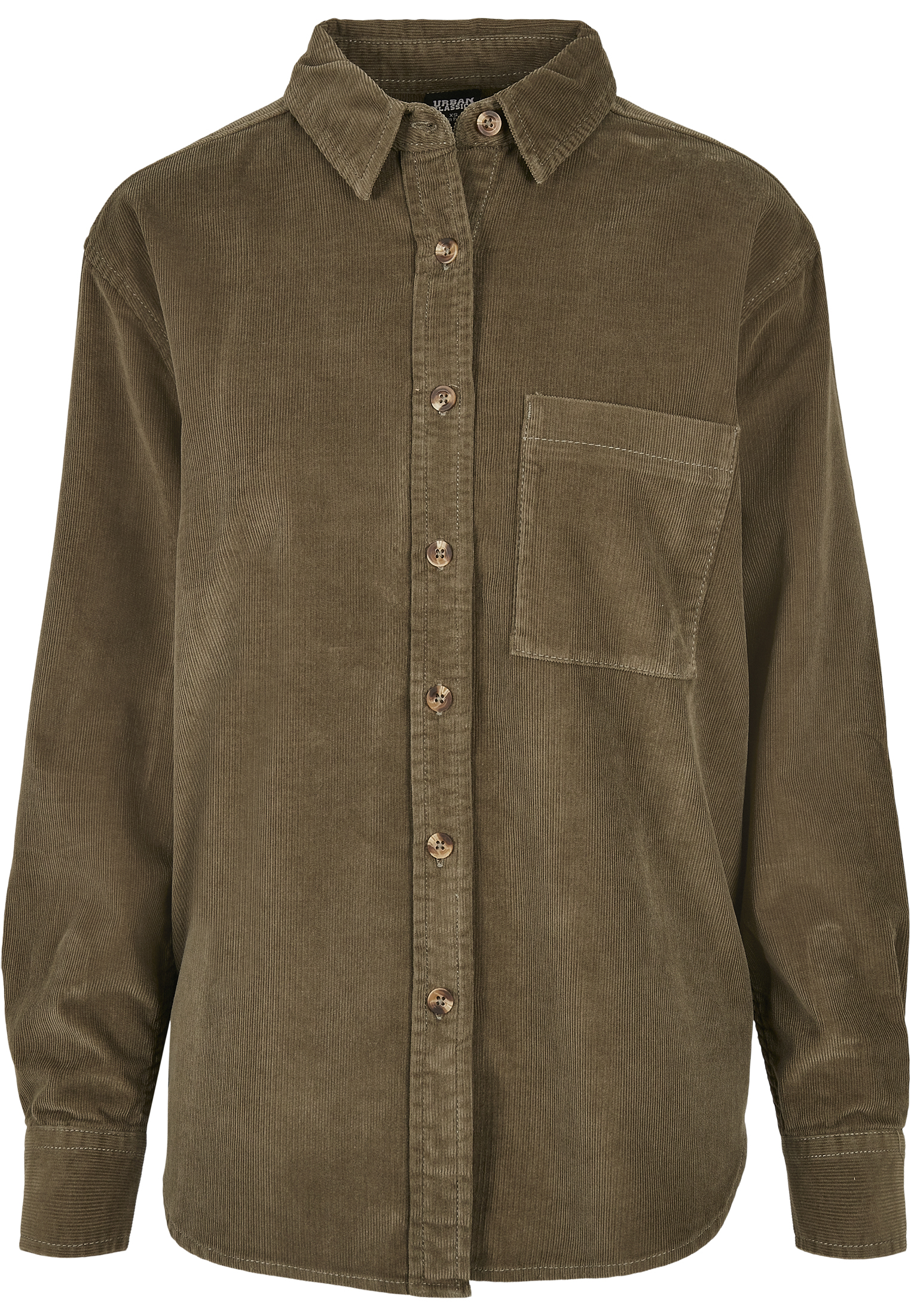 Curvy Ladies Corduroy Oversized Shirt in Farbe olive