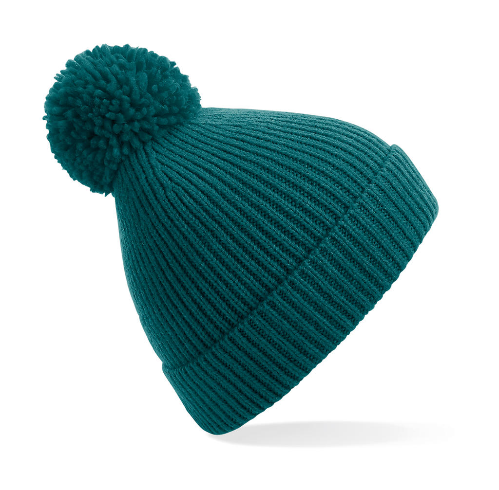  Engineered Knit Ribbed Pom Pom Beanie in Farbe Ocean Green