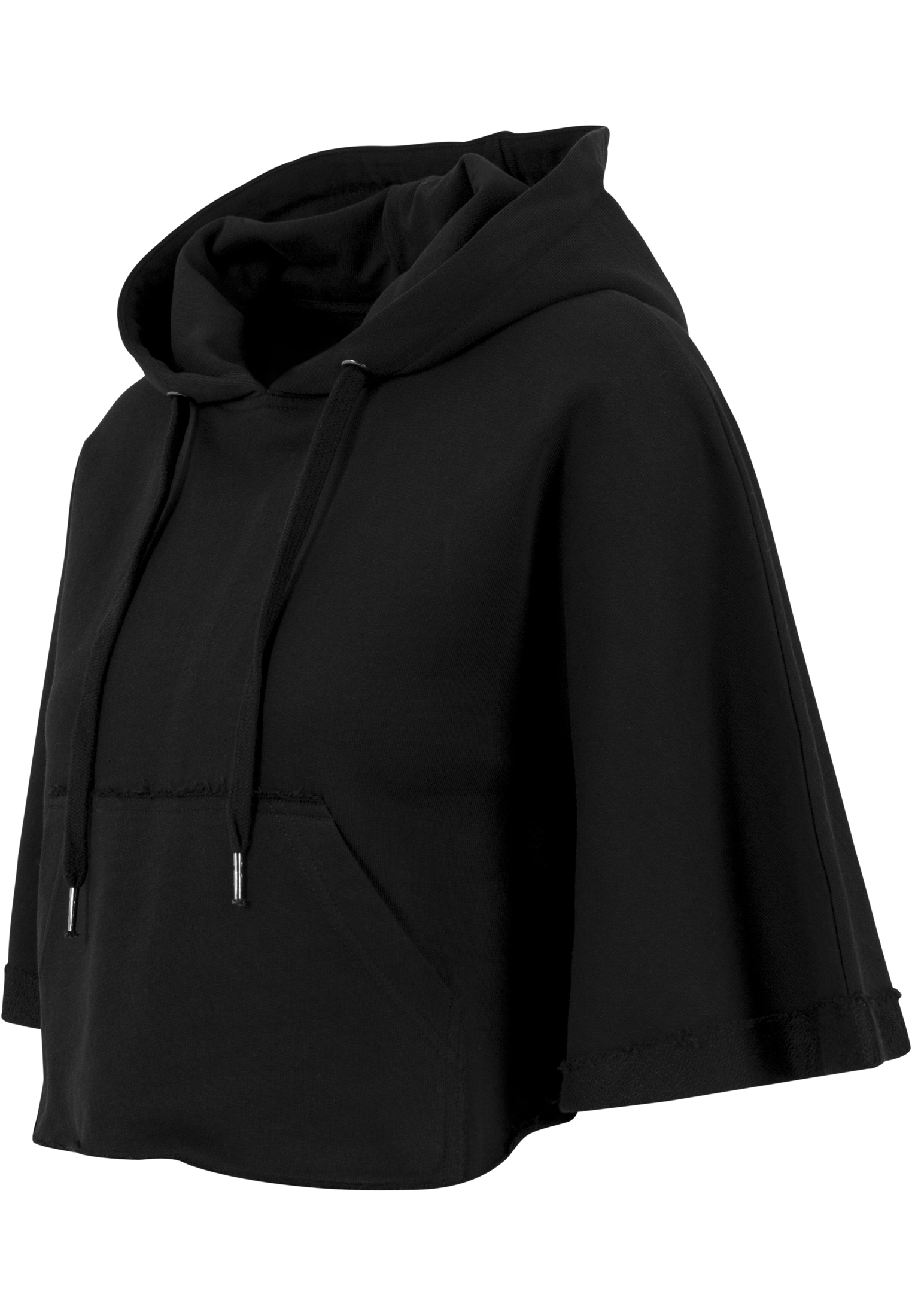 Hoodies Ladies Cropped Hooded Poncho in Farbe black