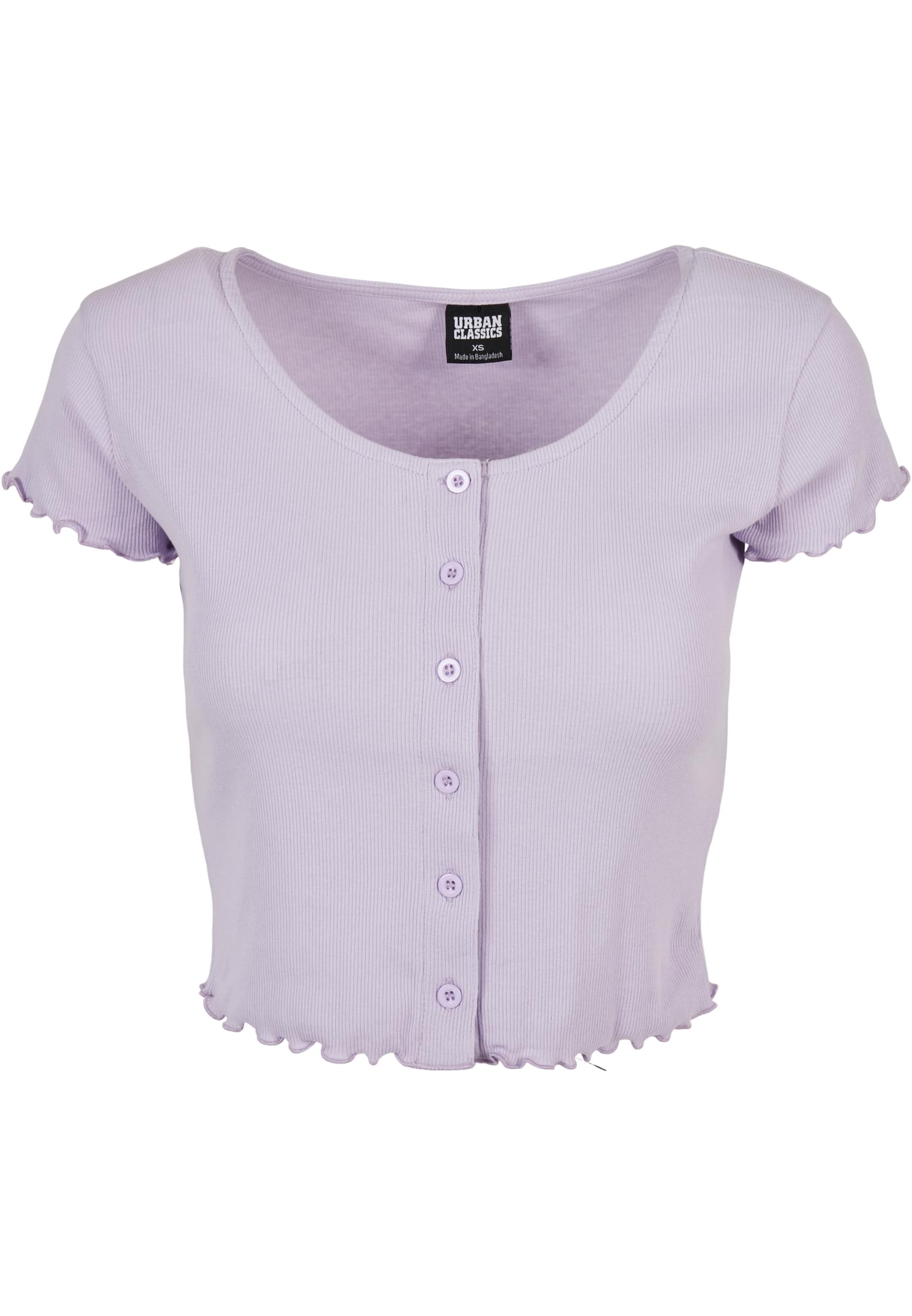 Frauen Ladies Cropped Button Up Rib Tee in Farbe lilac