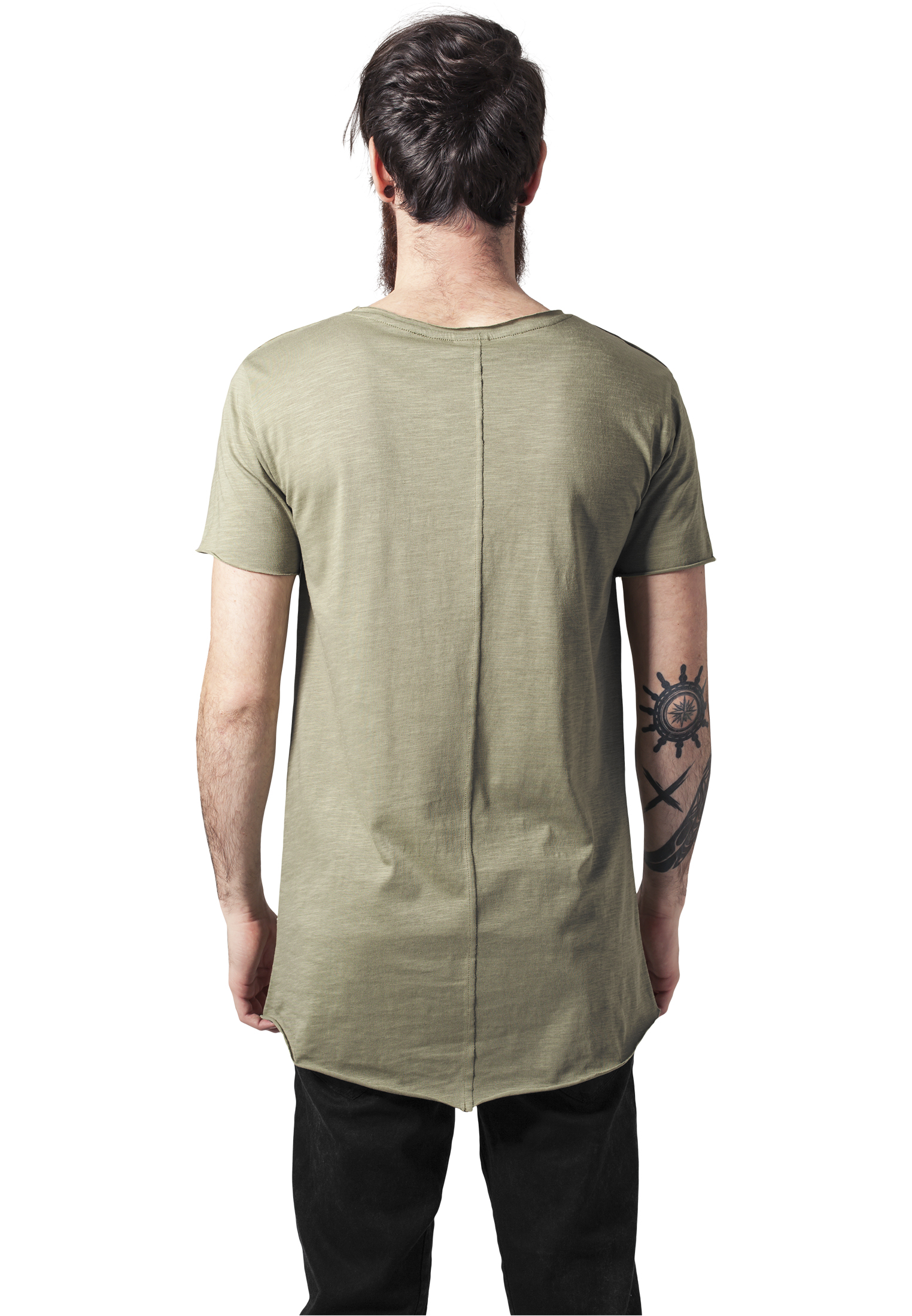 Long Tees Long Open Edge Front Zip Tee in Farbe lightolive