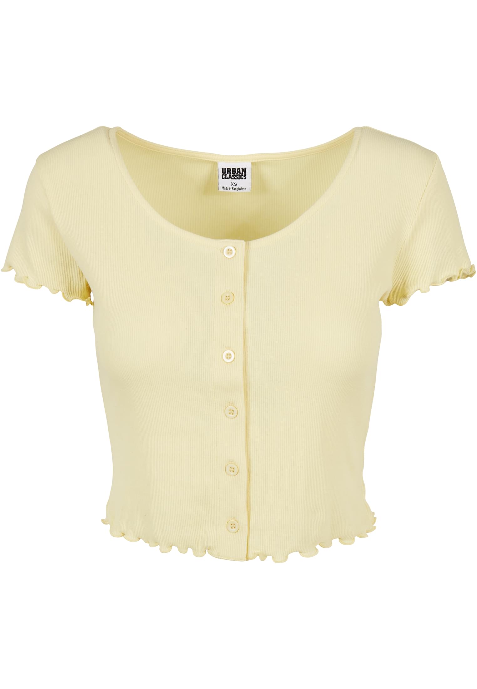 Frauen Ladies Cropped Button Up Rib Tee in Farbe softyellow