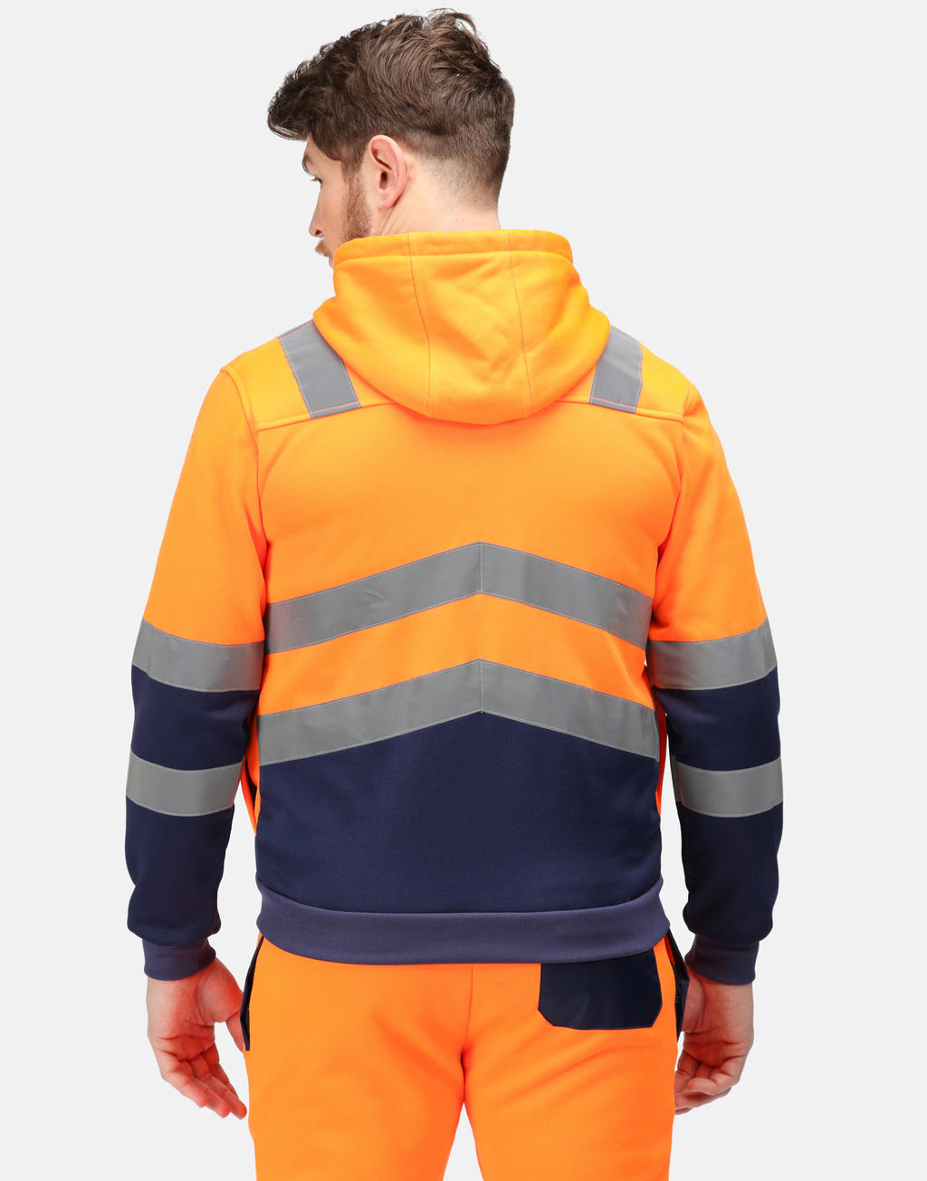  Pro Hi Vis Full Zip Hoodie in Farbe Orange/Navy