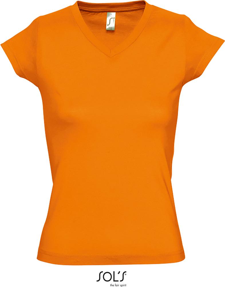 T-Shirt Moon Damen V-Neck T-Shirt in Farbe orange