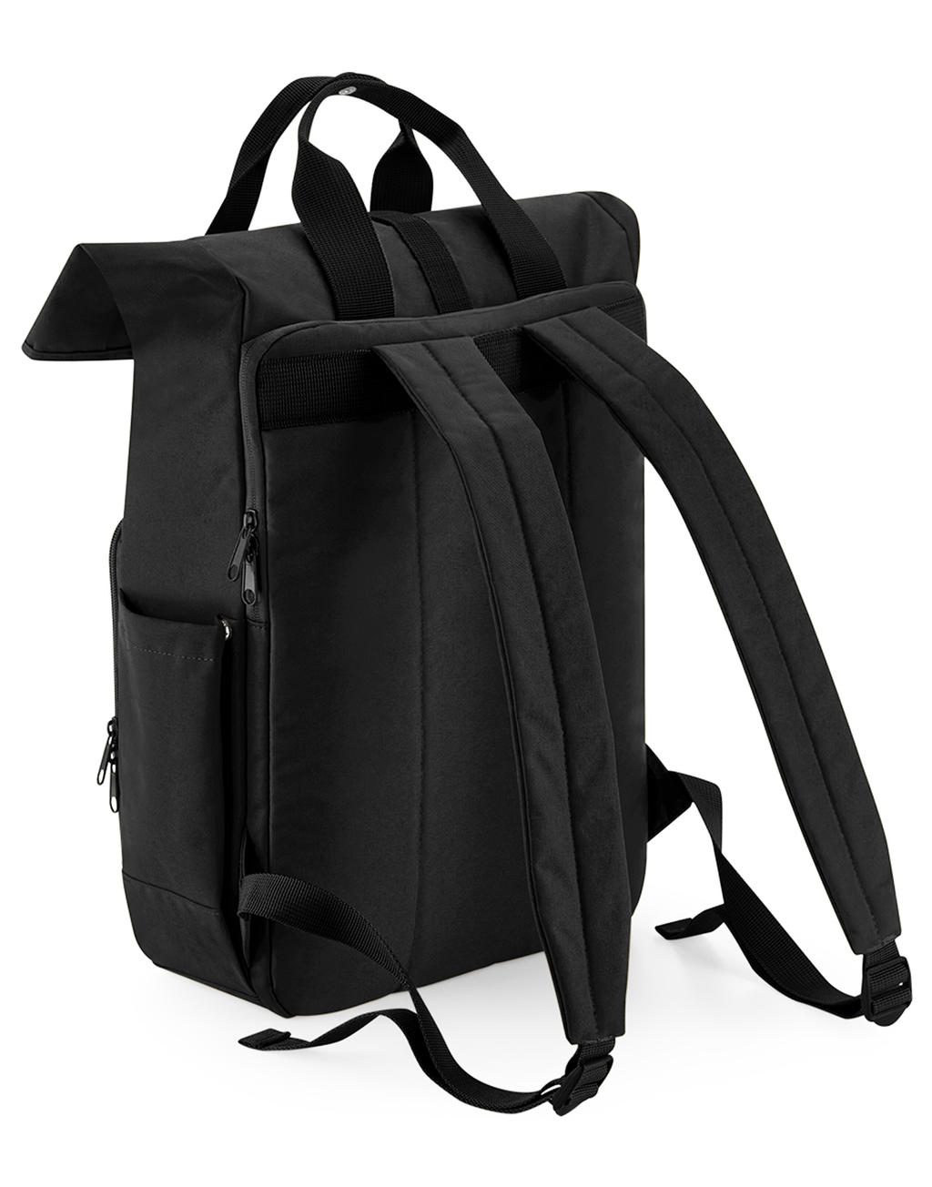  Recycled Twin Handle Roll-Top Laptop Backpack in Farbe Black