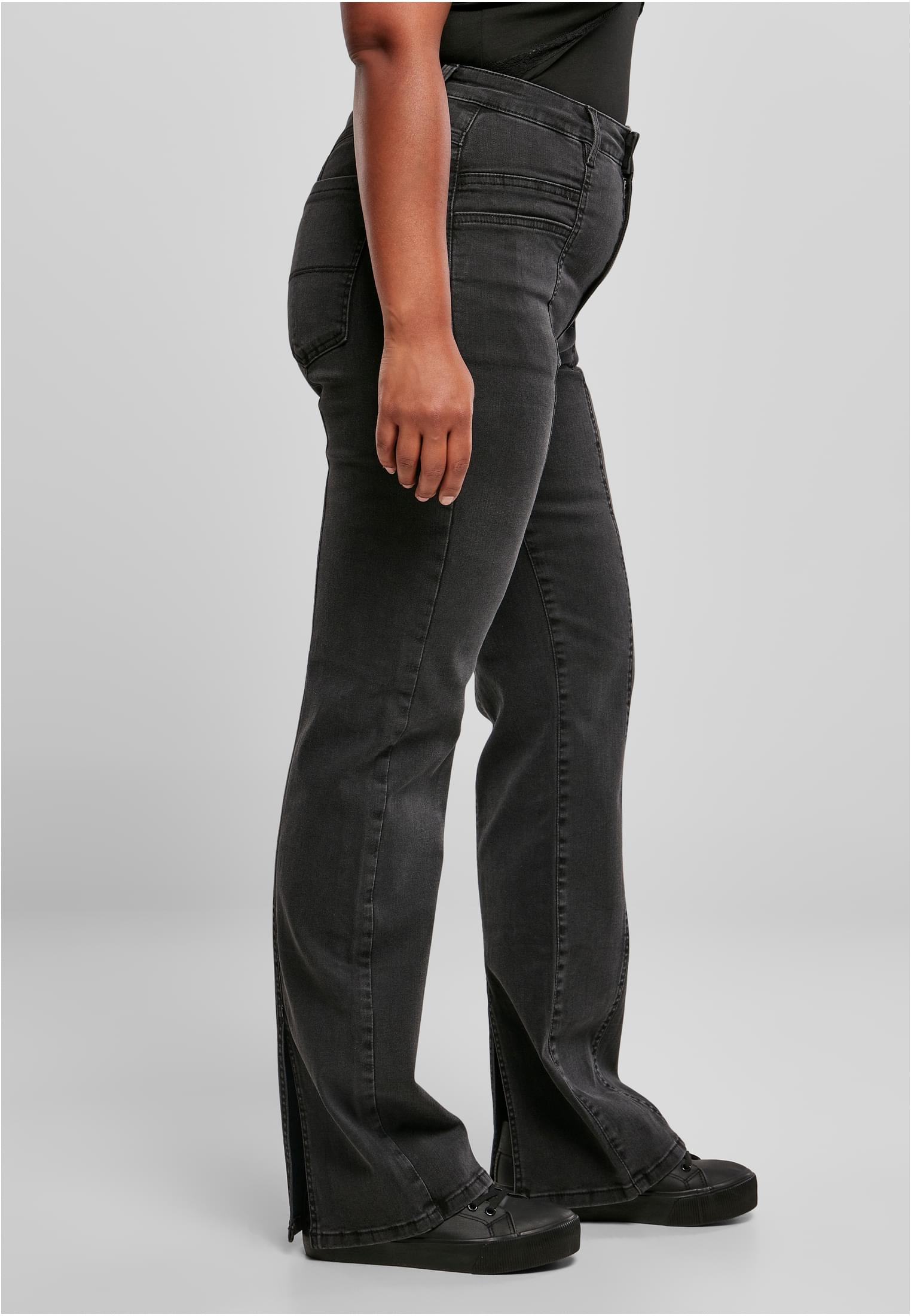 Hosen Ladies High Waist Straight Slit Denim Pants in Farbe blackwashed