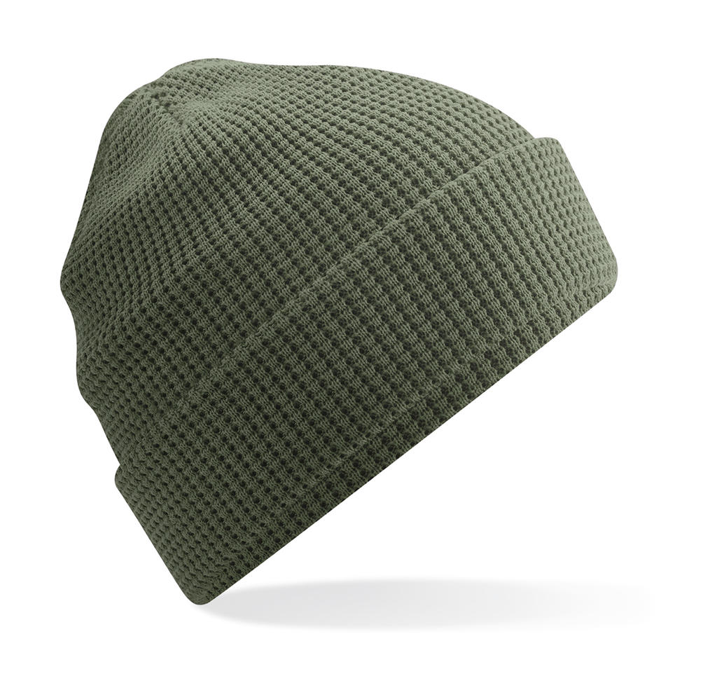  Organic Cotton Waffle Beanie in Farbe Olive Green
