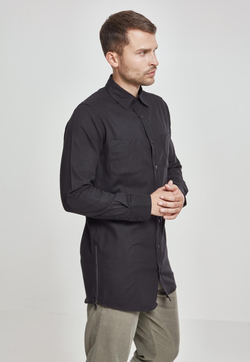 Hemden Side-Zip Long Checked Flanell Shirt in Farbe blk/blk