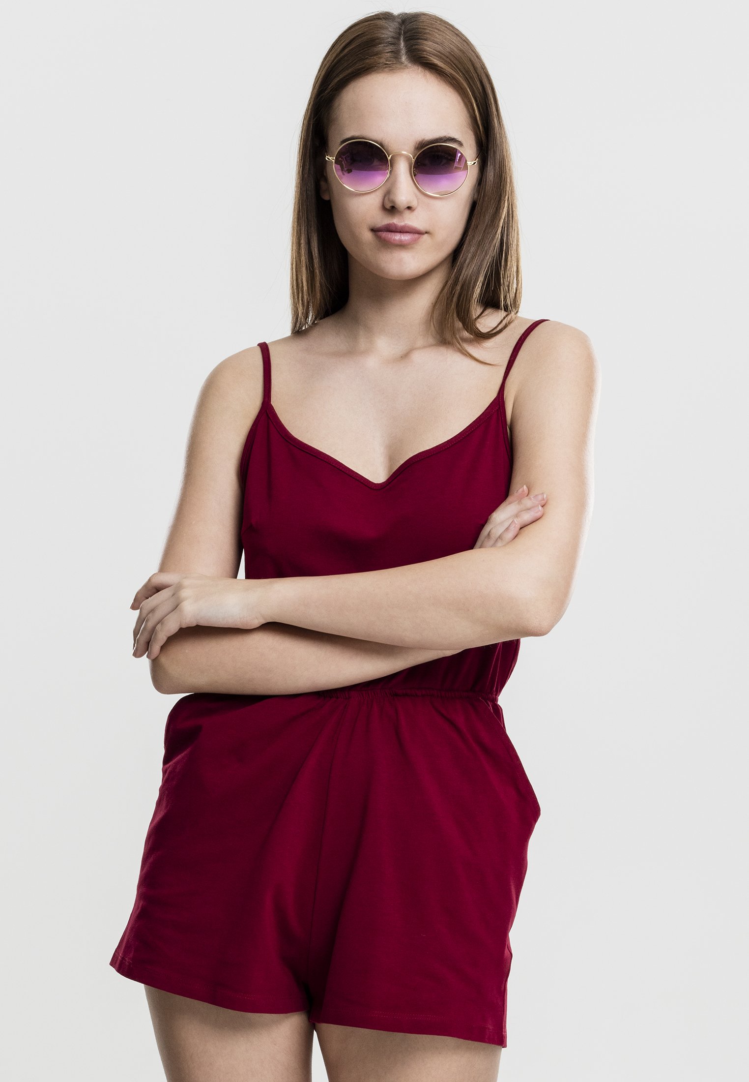 Jumpsuits & Anz?ge Ladies Short Spaghetti Jumpsuit in Farbe burgundy