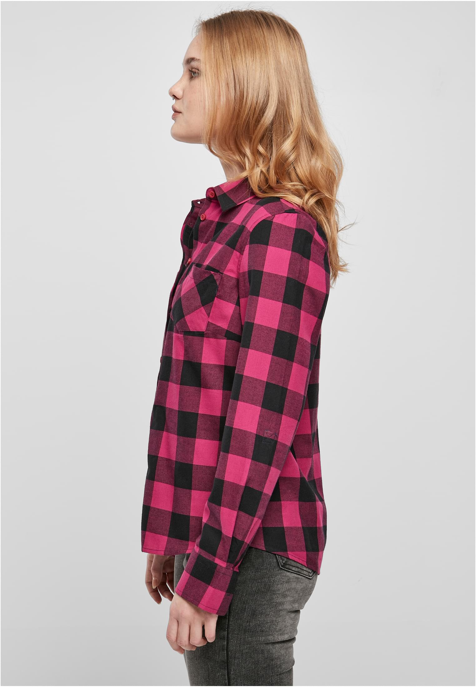 Damen Ladies Turnup Checked Flanell Shirt in Farbe wildviolet/black