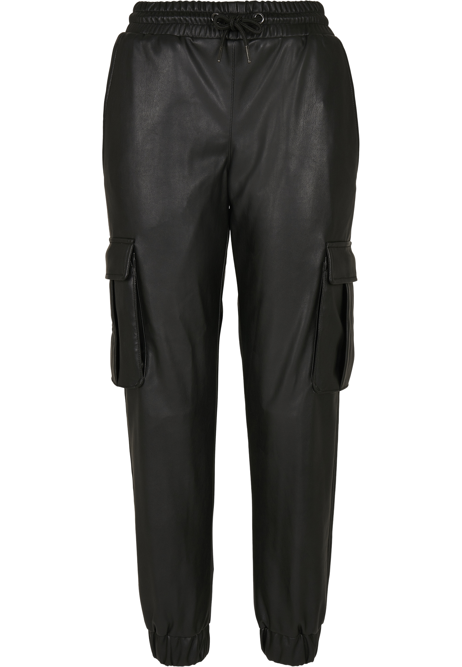 Curvy Ladies Faux Leather Cargo Pants in Farbe black