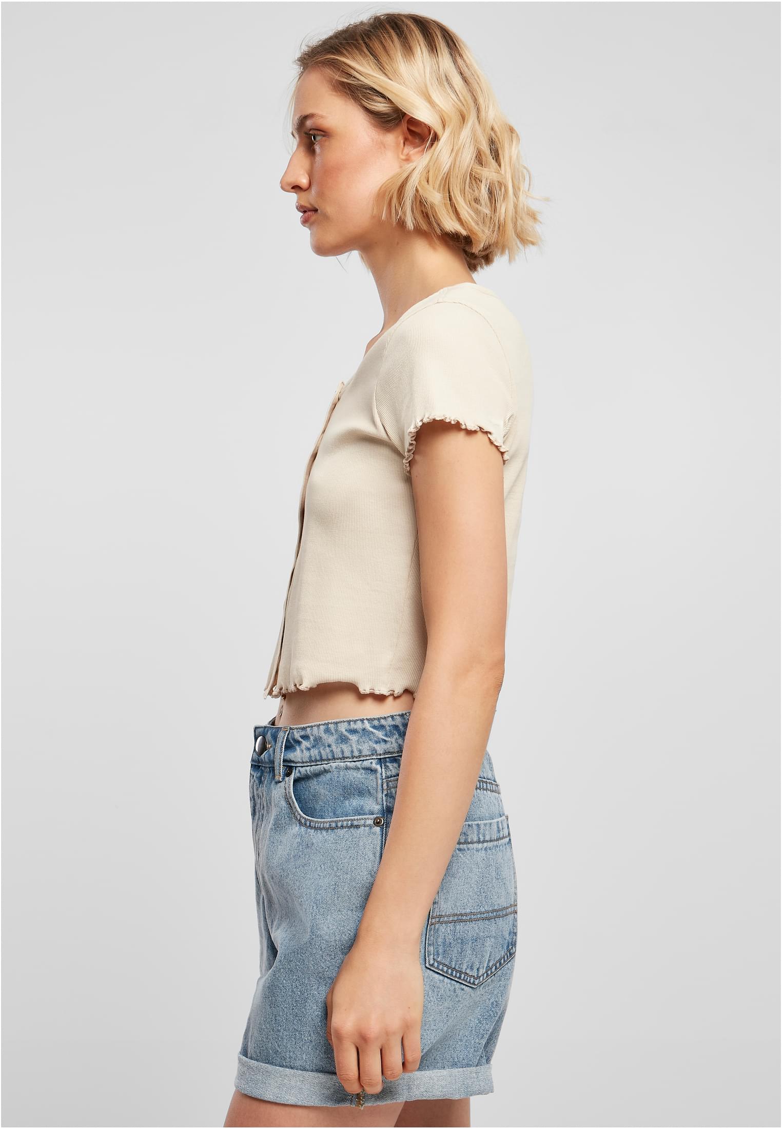 Frauen Ladies Cropped Button Up Rib Tee in Farbe softseagrass