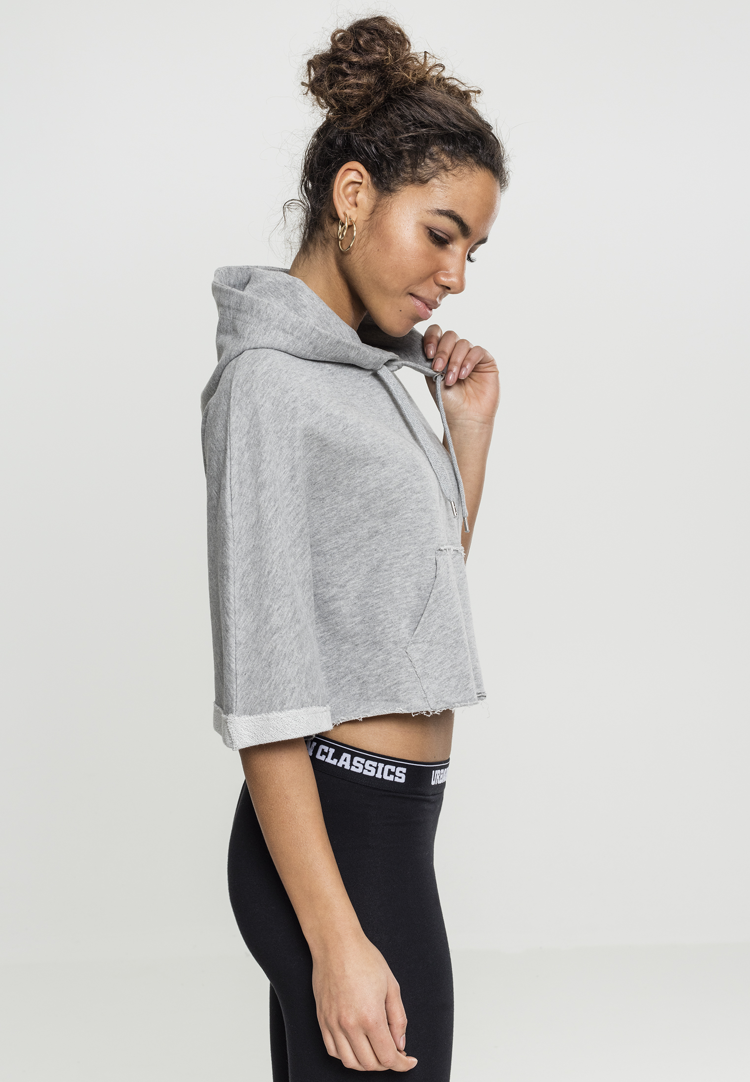Hoodies Ladies Cropped Hooded Poncho in Farbe grey