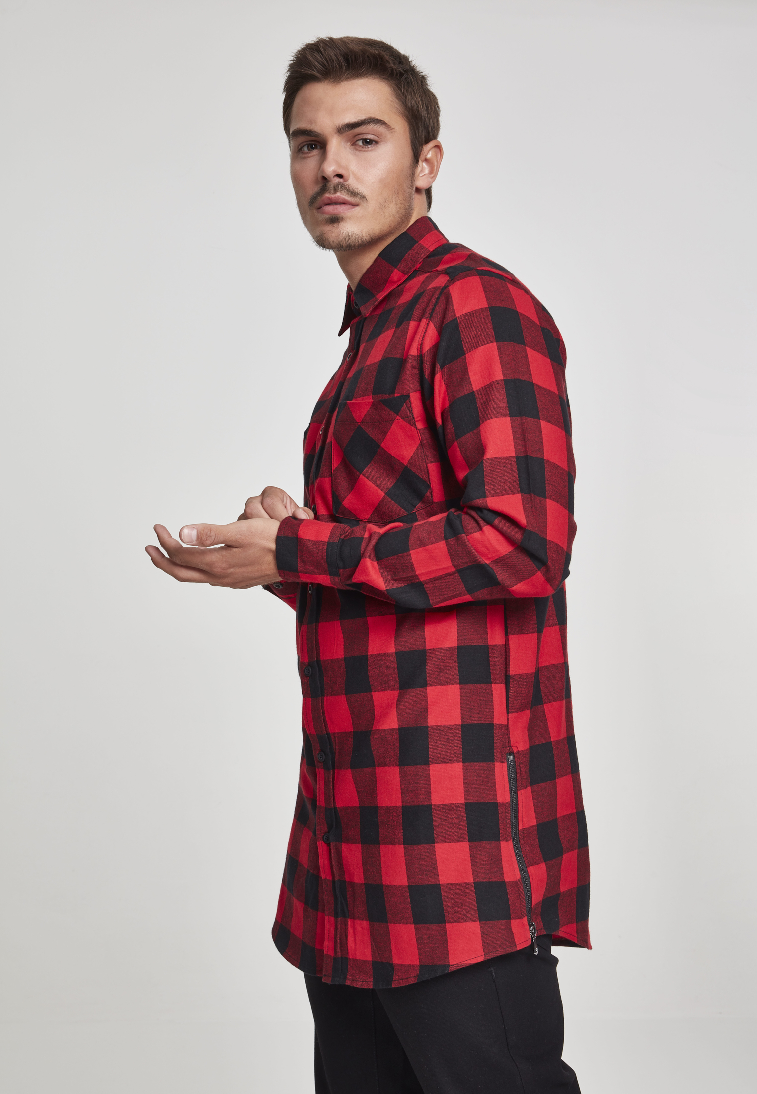Hemden Side-Zip Long Checked Flanell Shirt in Farbe blk/red