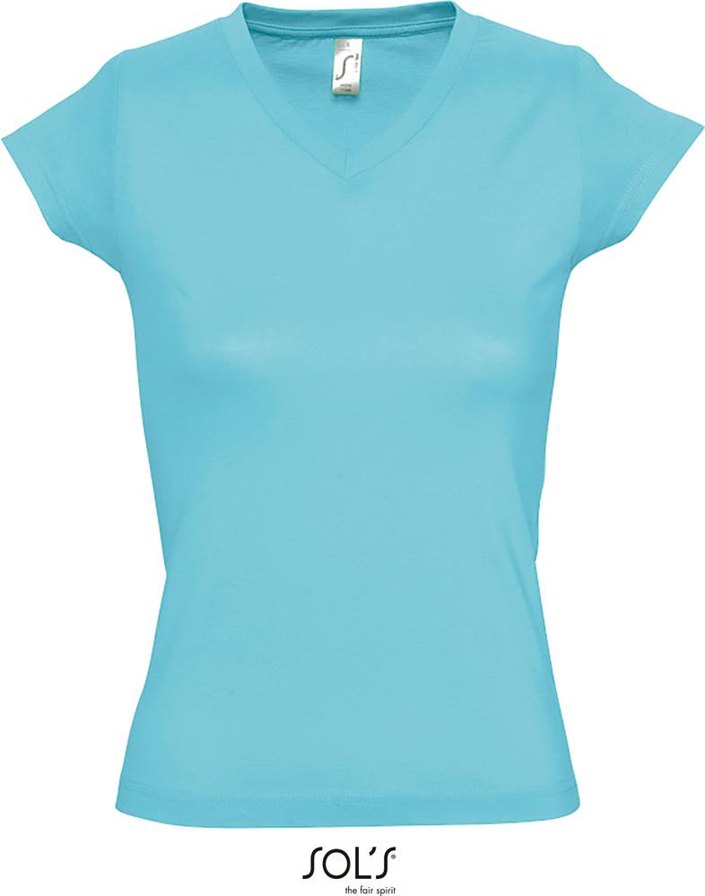 T-Shirt Moon Damen V-Neck T-Shirt in Farbe atoll blue