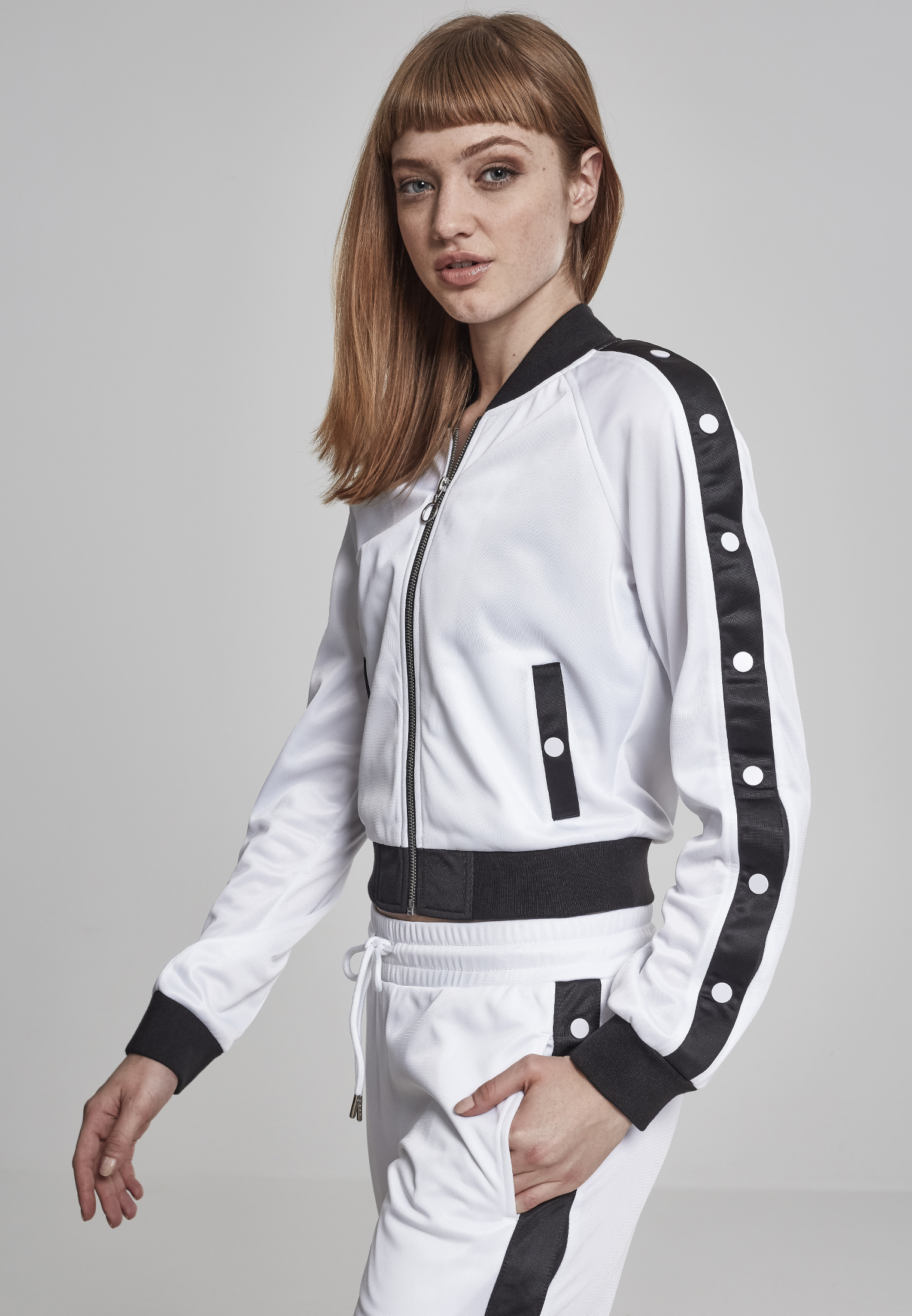 Light Jackets Ladies Button Up Track Jacket in Farbe wht/blk/wht
