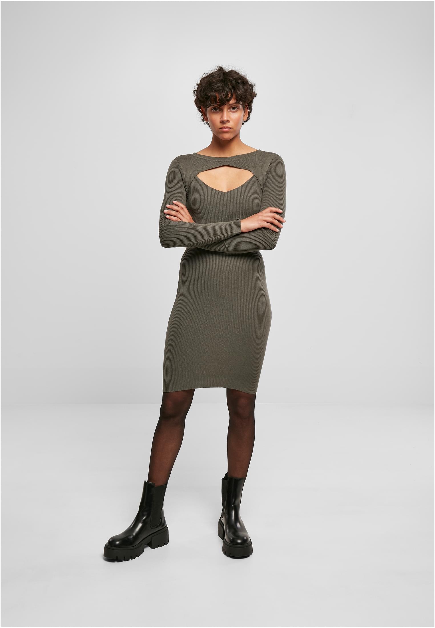 Damen Ladies Cut Out Dress in Farbe olive