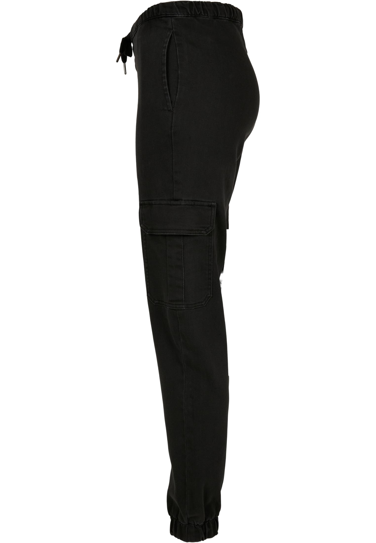 Hosen Ladies Knitted Denim High Waist Cargo Pants in Farbe black