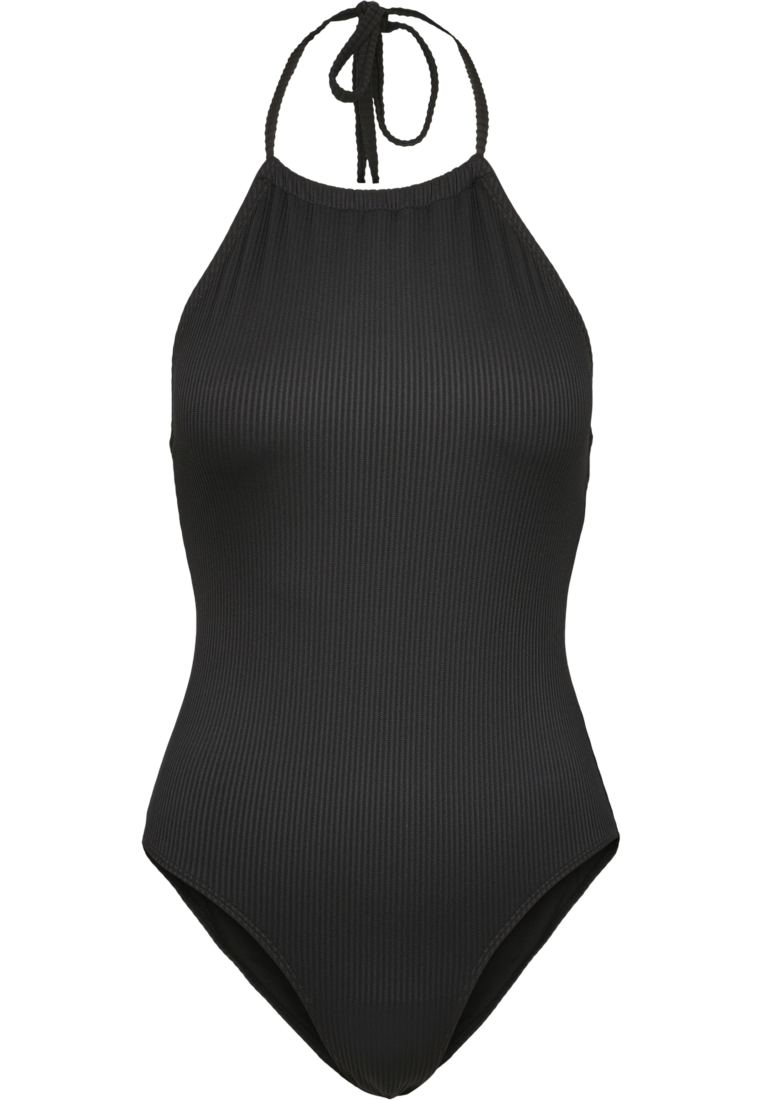 Curvy Ladies Rib Neckholder Swimsuit in Farbe black