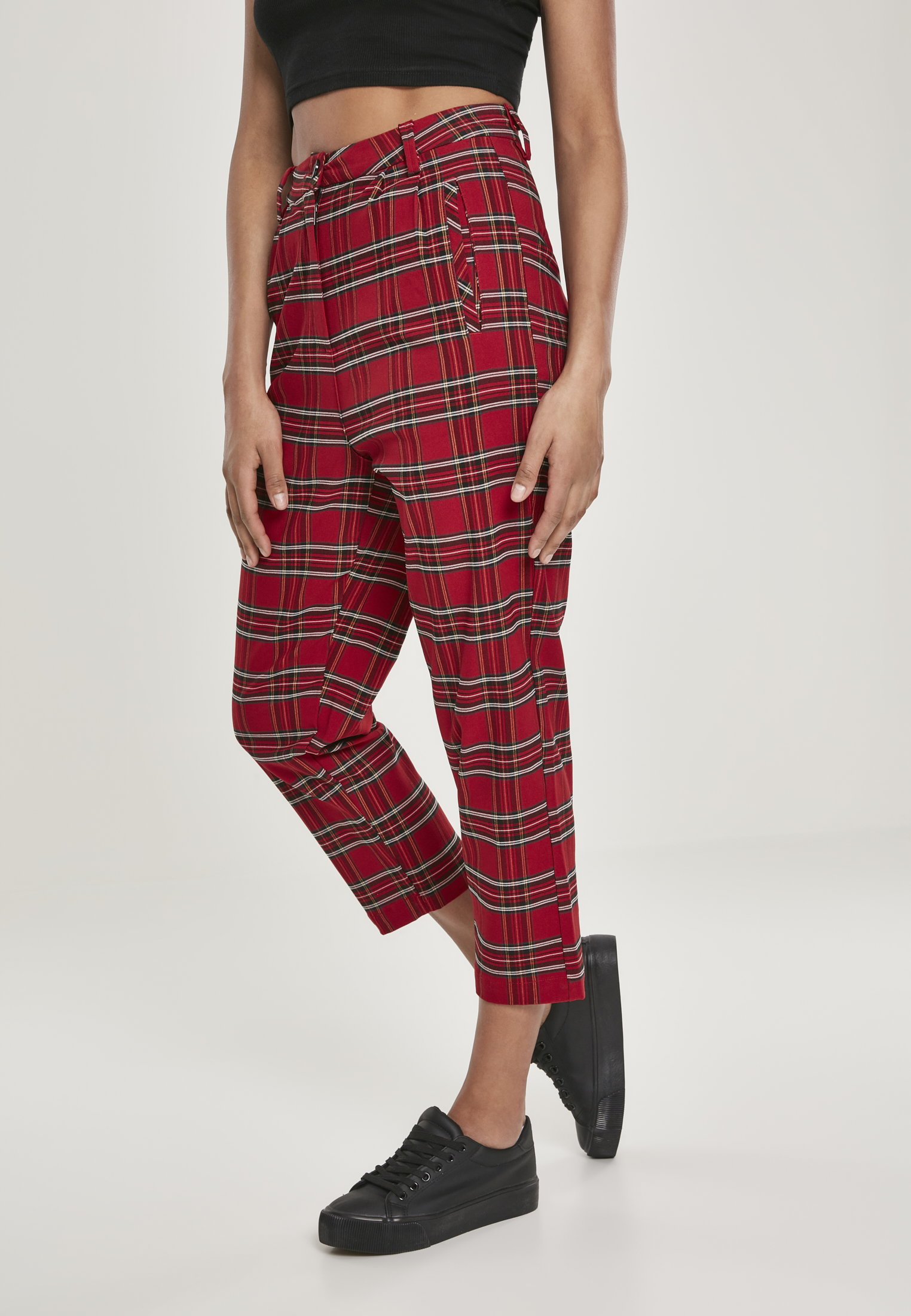 Hosen Ladies High Waist Checker Cropped Pants in Farbe red/blk