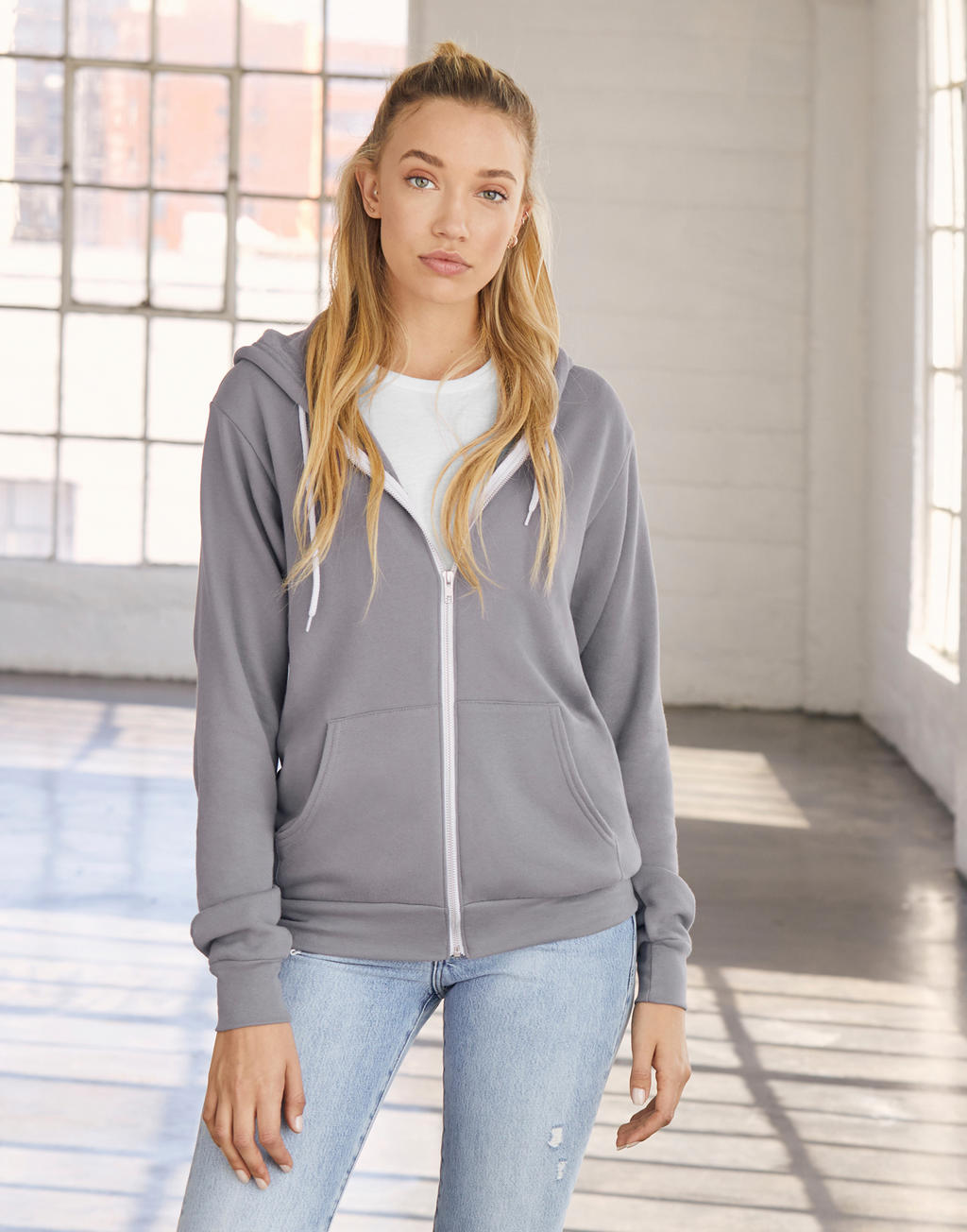  Unisex Poly-Cotton Full Zip Hoodie in Farbe White