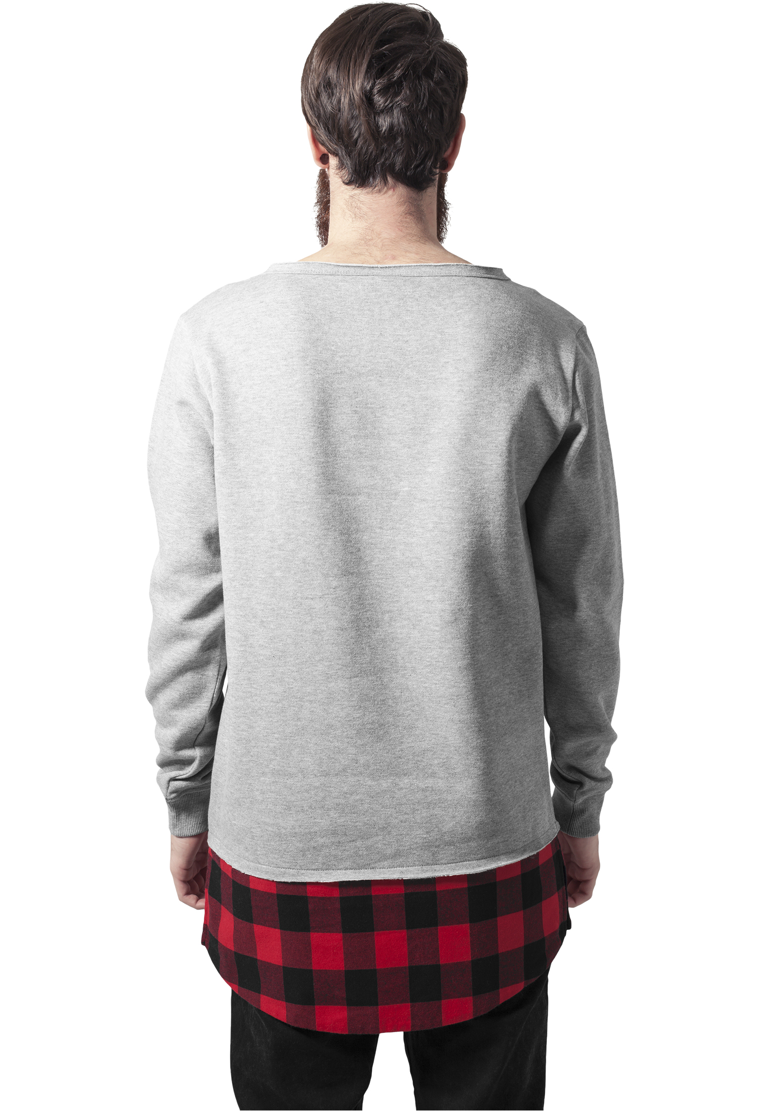 Crewnecks Long Flanell Bottom Open Edge Crewneck in Farbe gry/blk/red