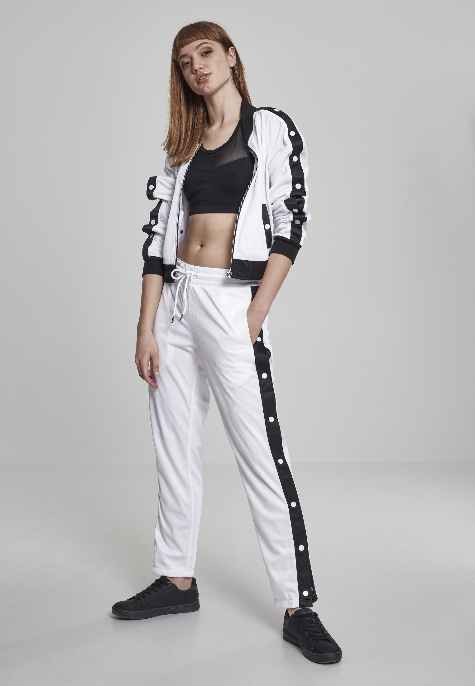 Light Jackets Ladies Button Up Track Jacket in Farbe wht/blk/wht