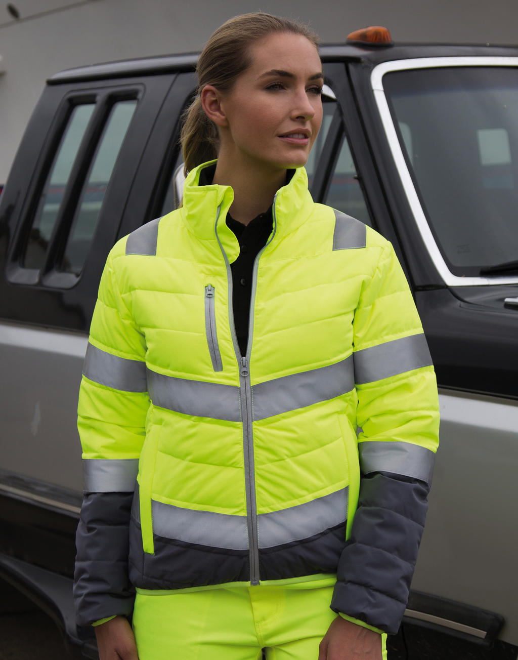  Womens Soft Padded Safety Jacket in Farbe Fluo Orange/Grey