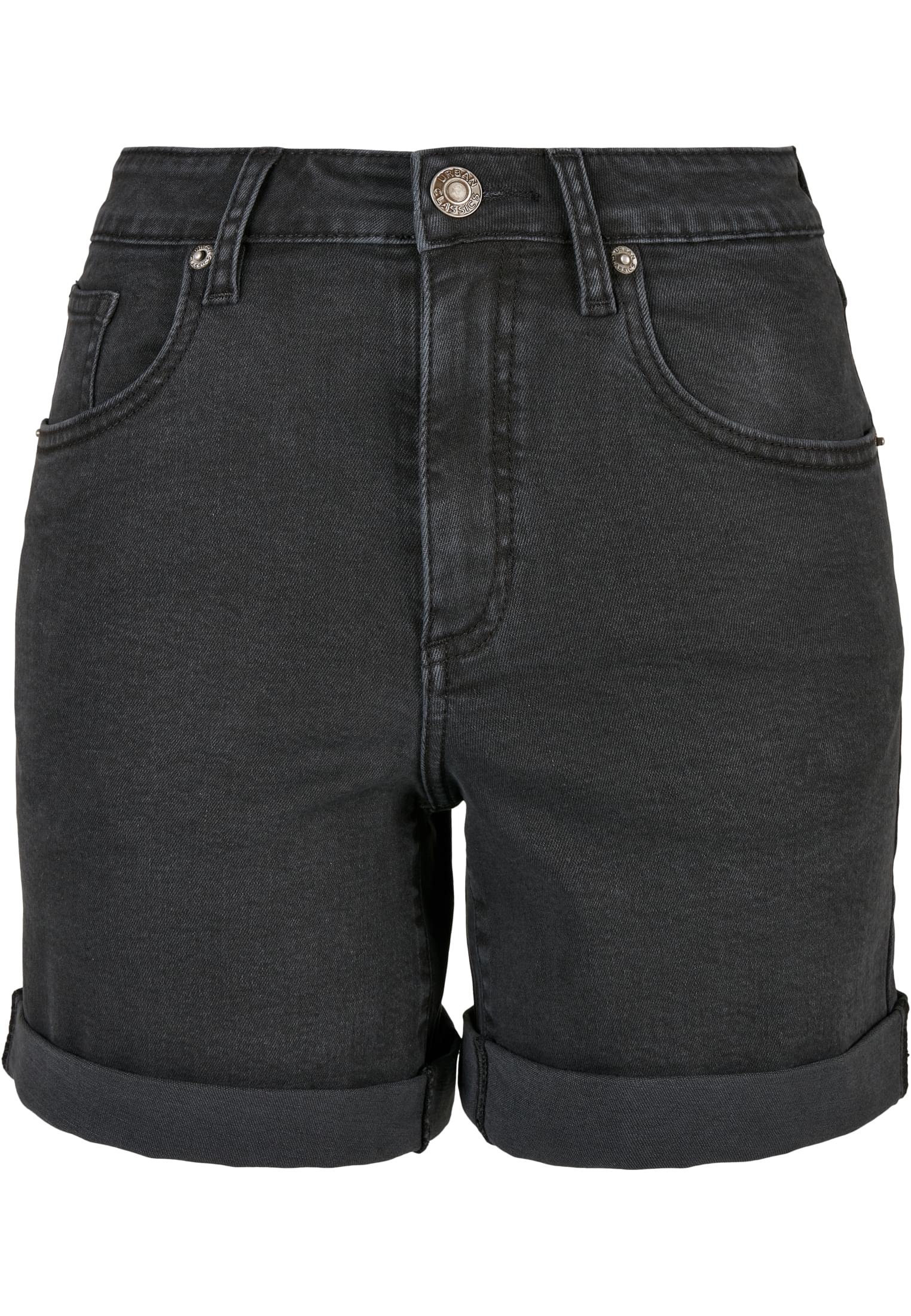 Frauen Ladies Organic Stretch Denim 5 Pocket Shorts in Farbe black washed