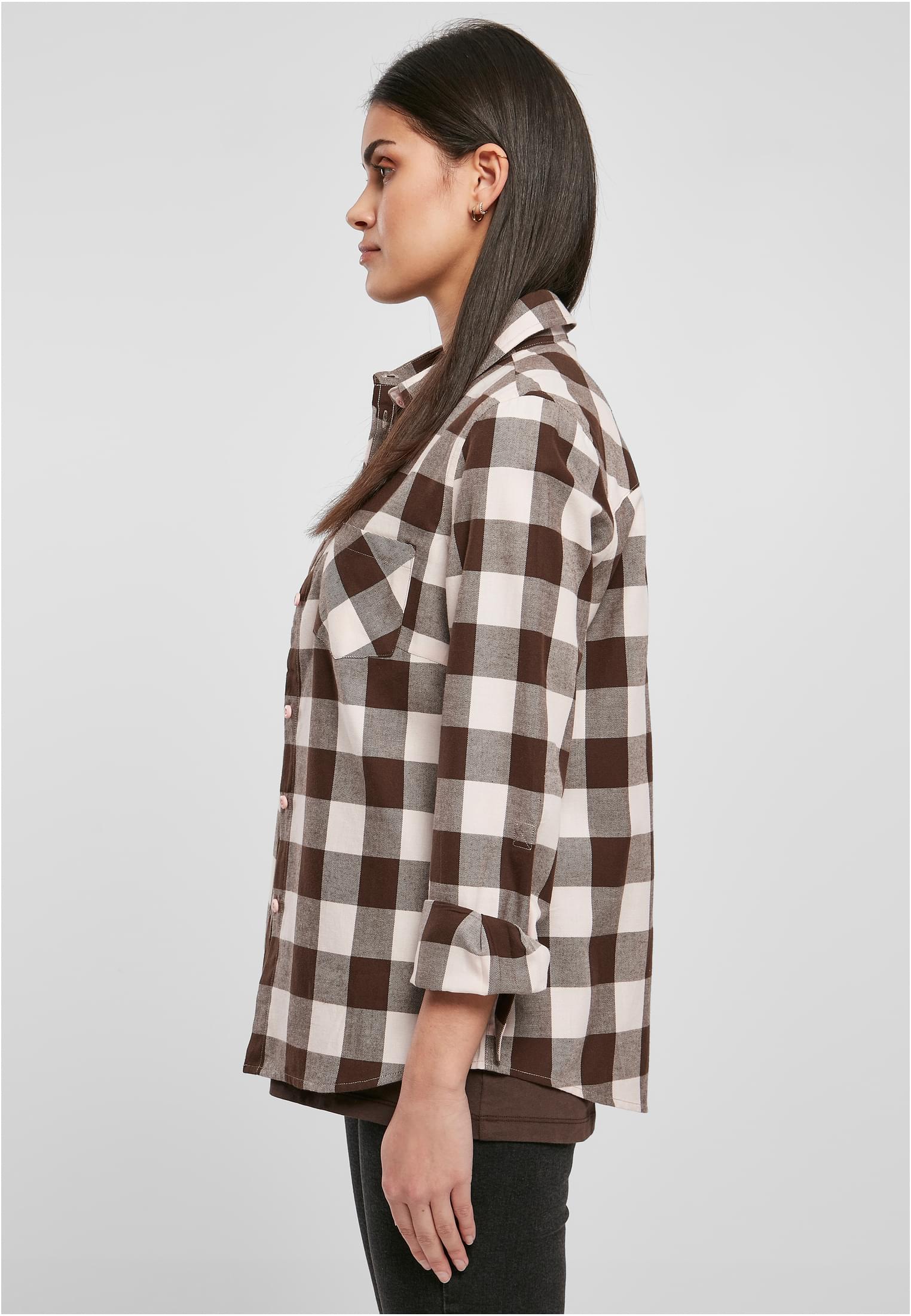 Damen Ladies Turnup Checked Flanell Shirt in Farbe pink/brown