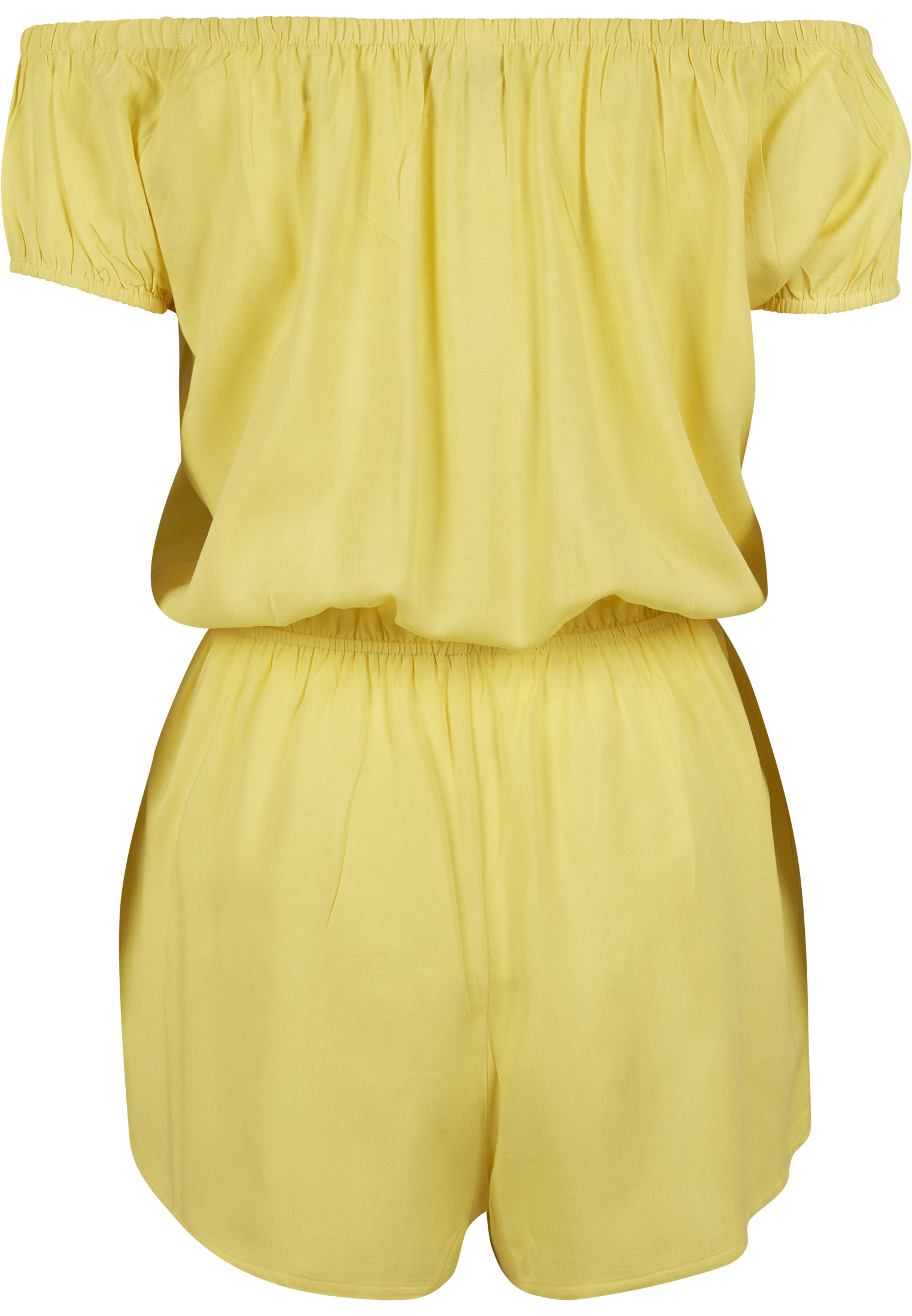 Curvy Ladies Off Shoulder Short Jumpsuit in Farbe brightyellow