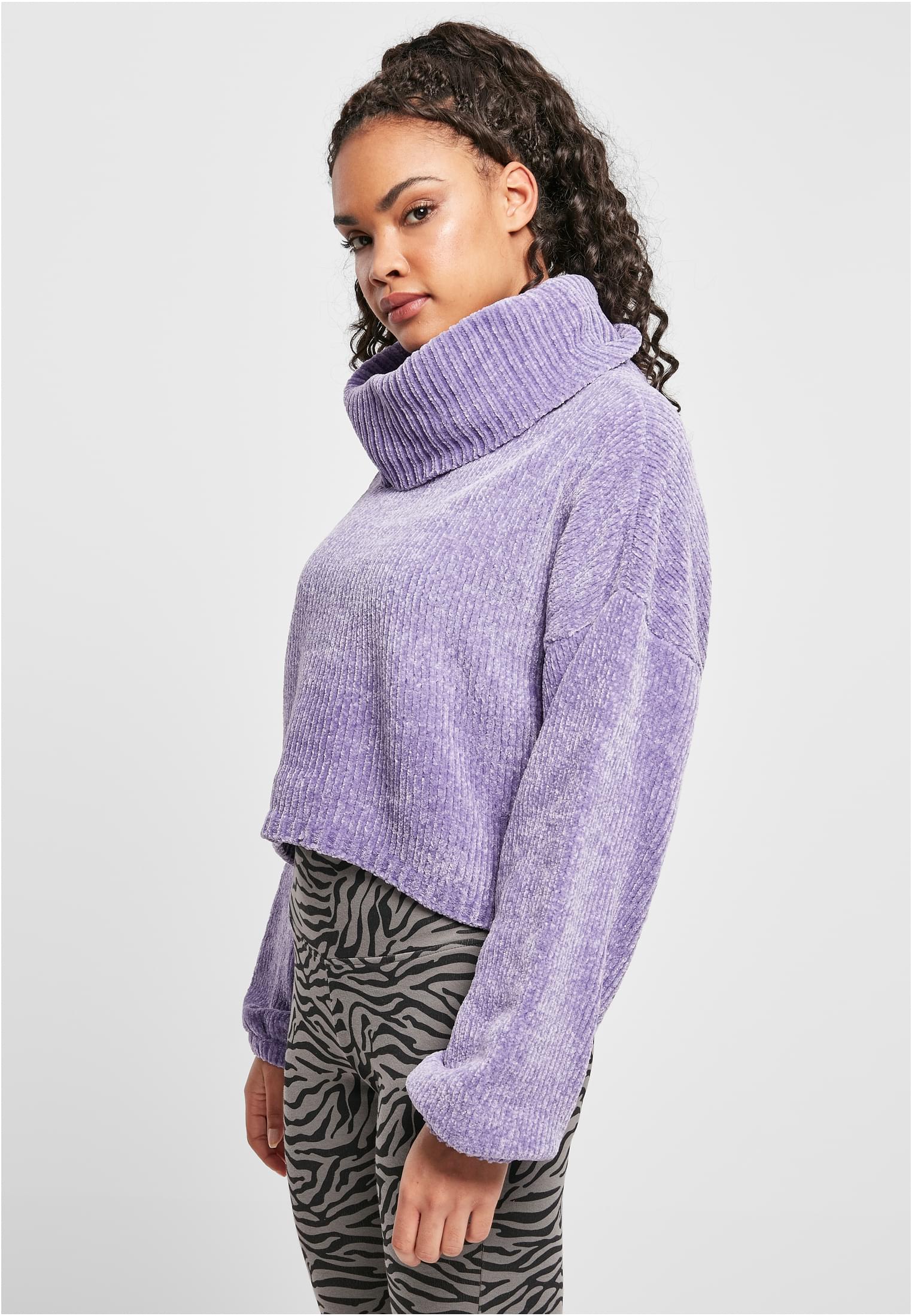 Sweater & Strickjacken Ladies Short Chenille Turtleneck Sweater in Farbe lavender