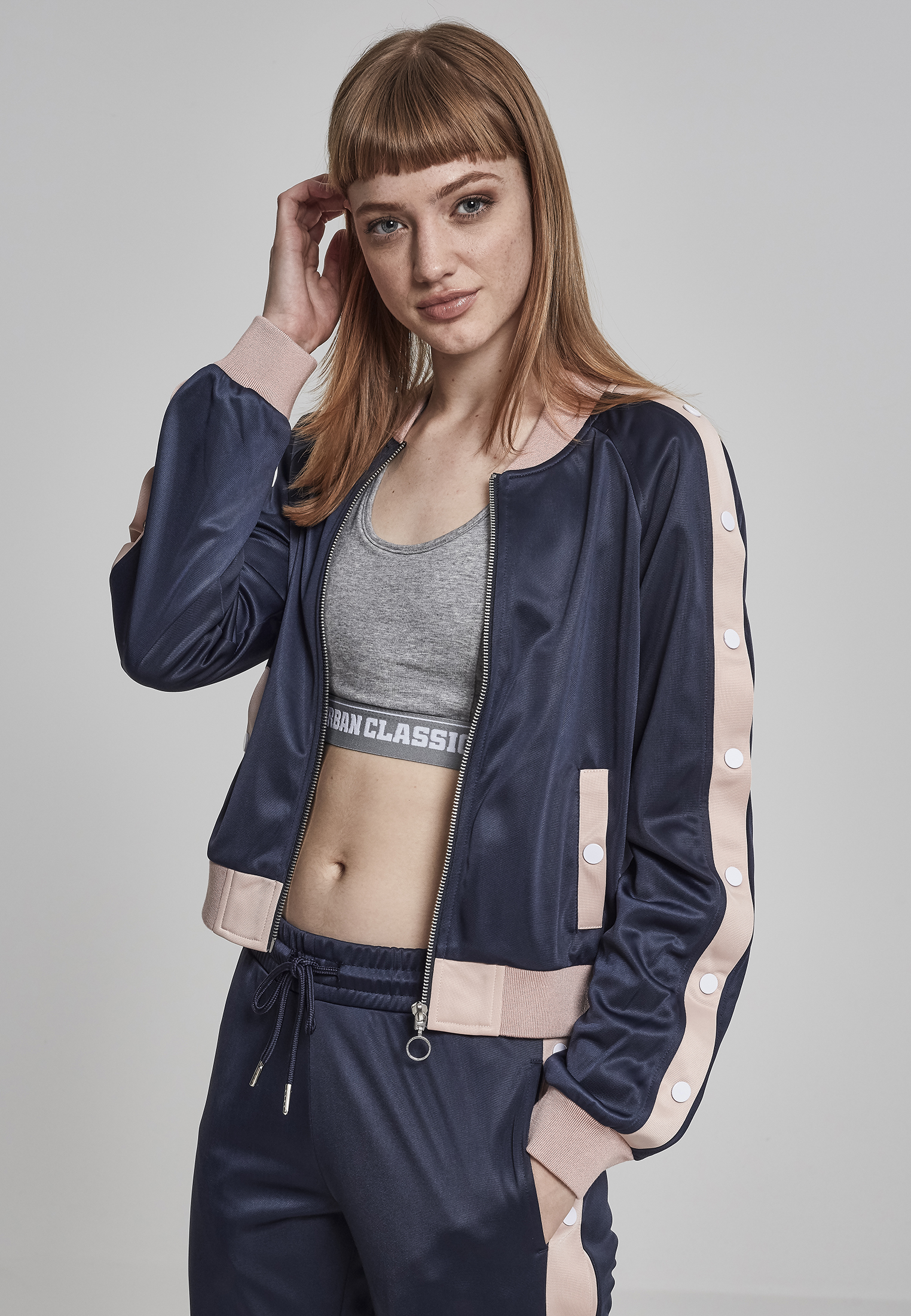 Light Jackets Ladies Button Up Track Jacket in Farbe navy/lightrose/white
