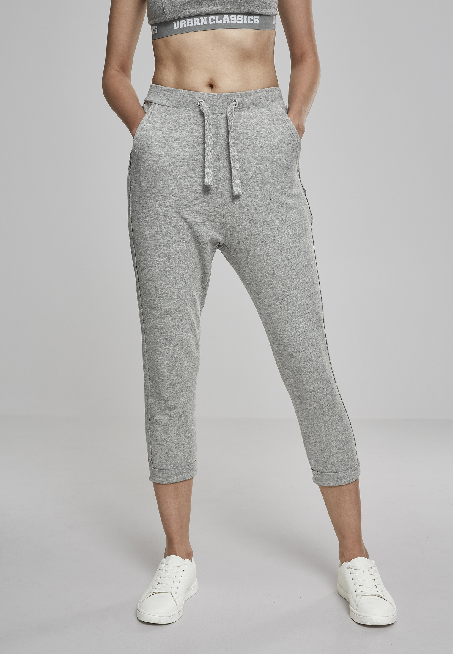 Curvy Ladies Open Edge Terry Turn Up Pants in Farbe grey