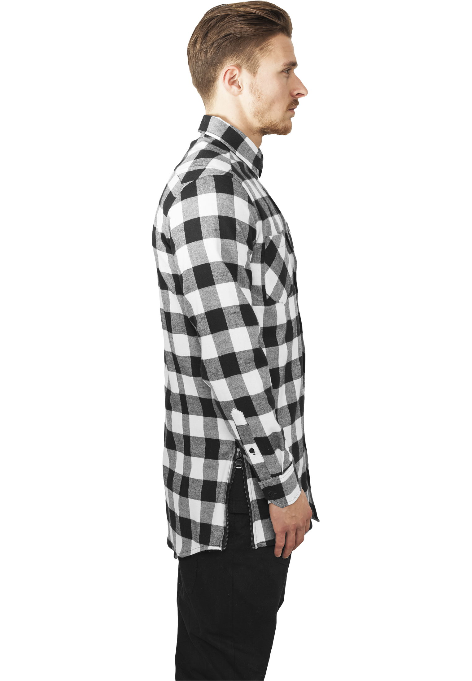 Hemden Side-Zip Long Checked Flanell Shirt in Farbe blk/wht