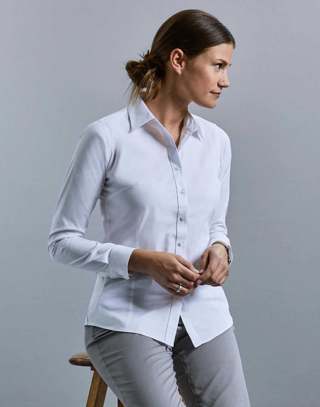  Ladies LS Tailored Coolmax? Shirt in Farbe White