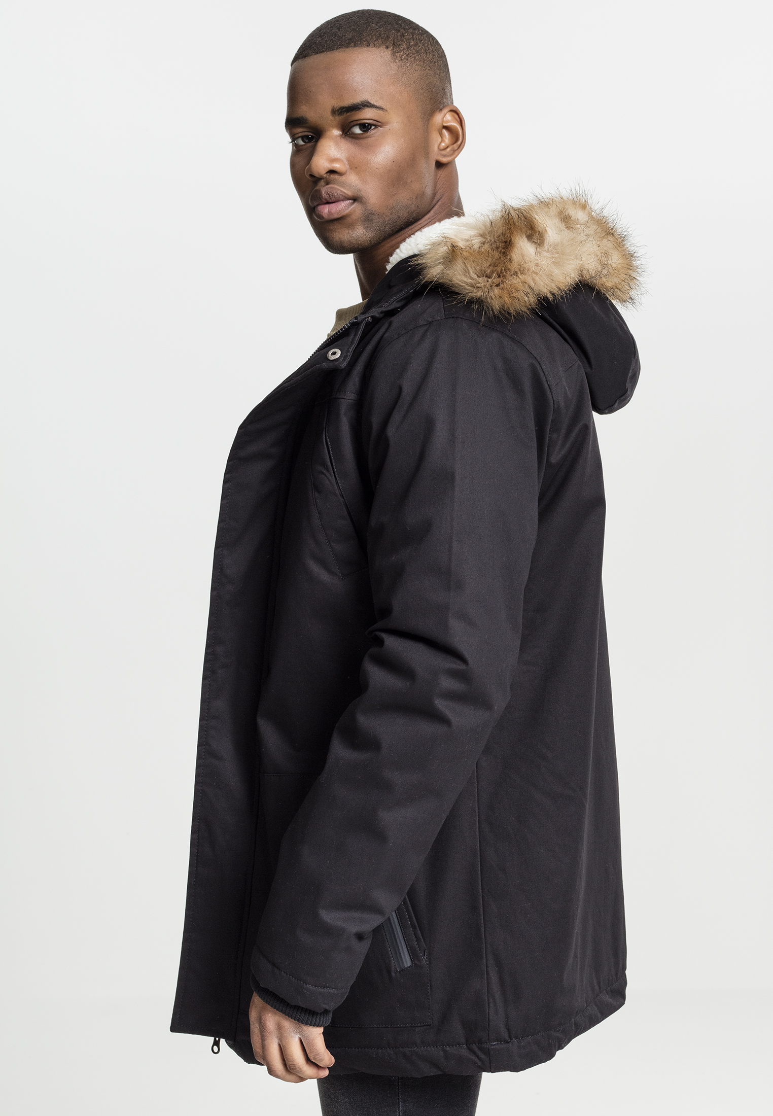 Winter Jacken Heavy Cotton Imitation Fur Parka in Farbe black