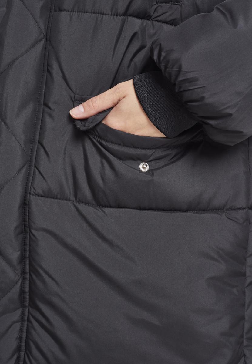 Curvy Ladies Oversize Faux Fur Puffer Coat in Farbe blk/blk