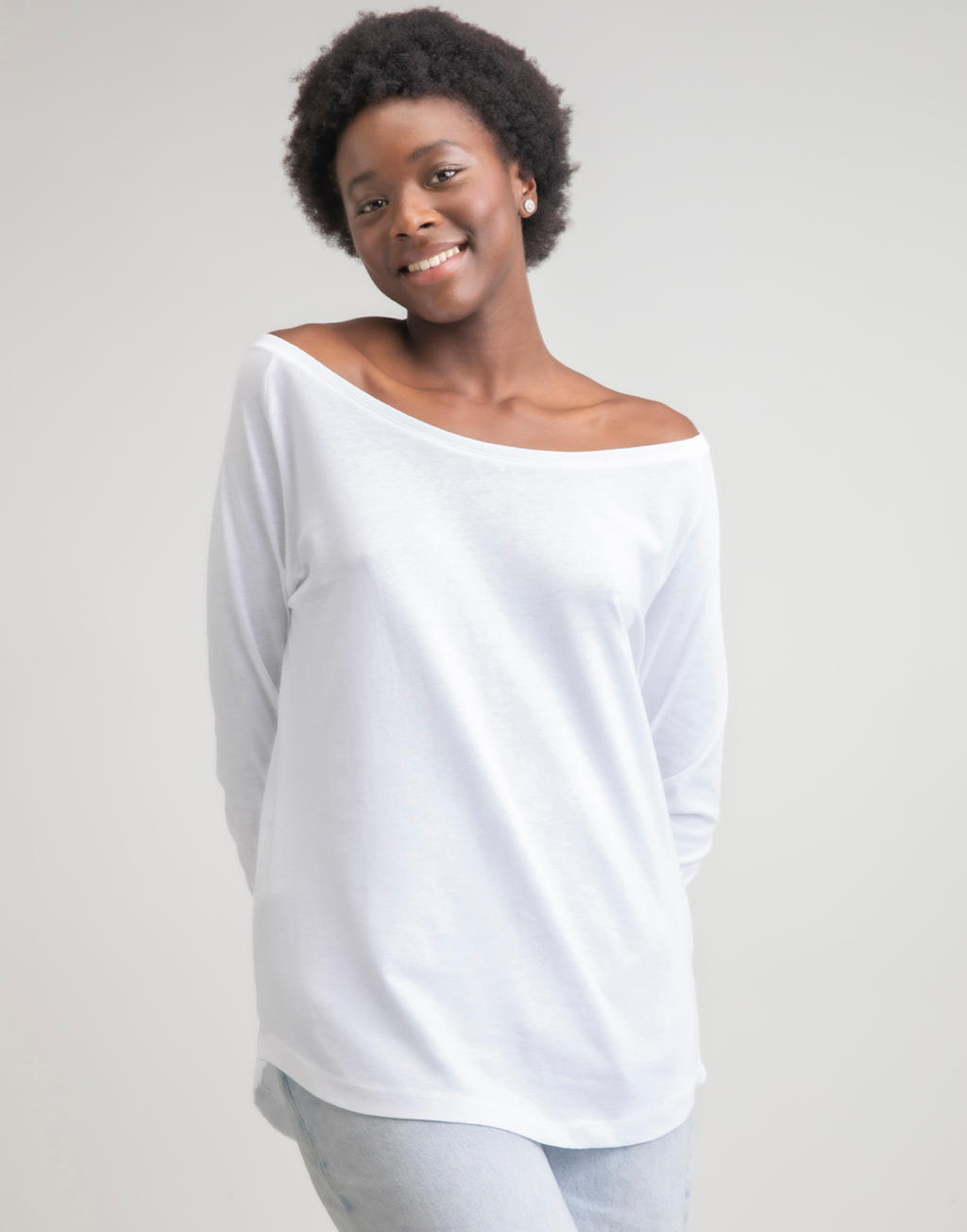  Ladies Loose Fit LS T in Farbe White