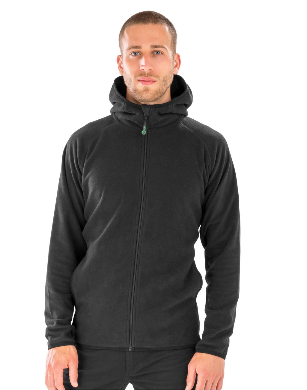  Hooded Recycled Microfleece Jacket in Farbe Black