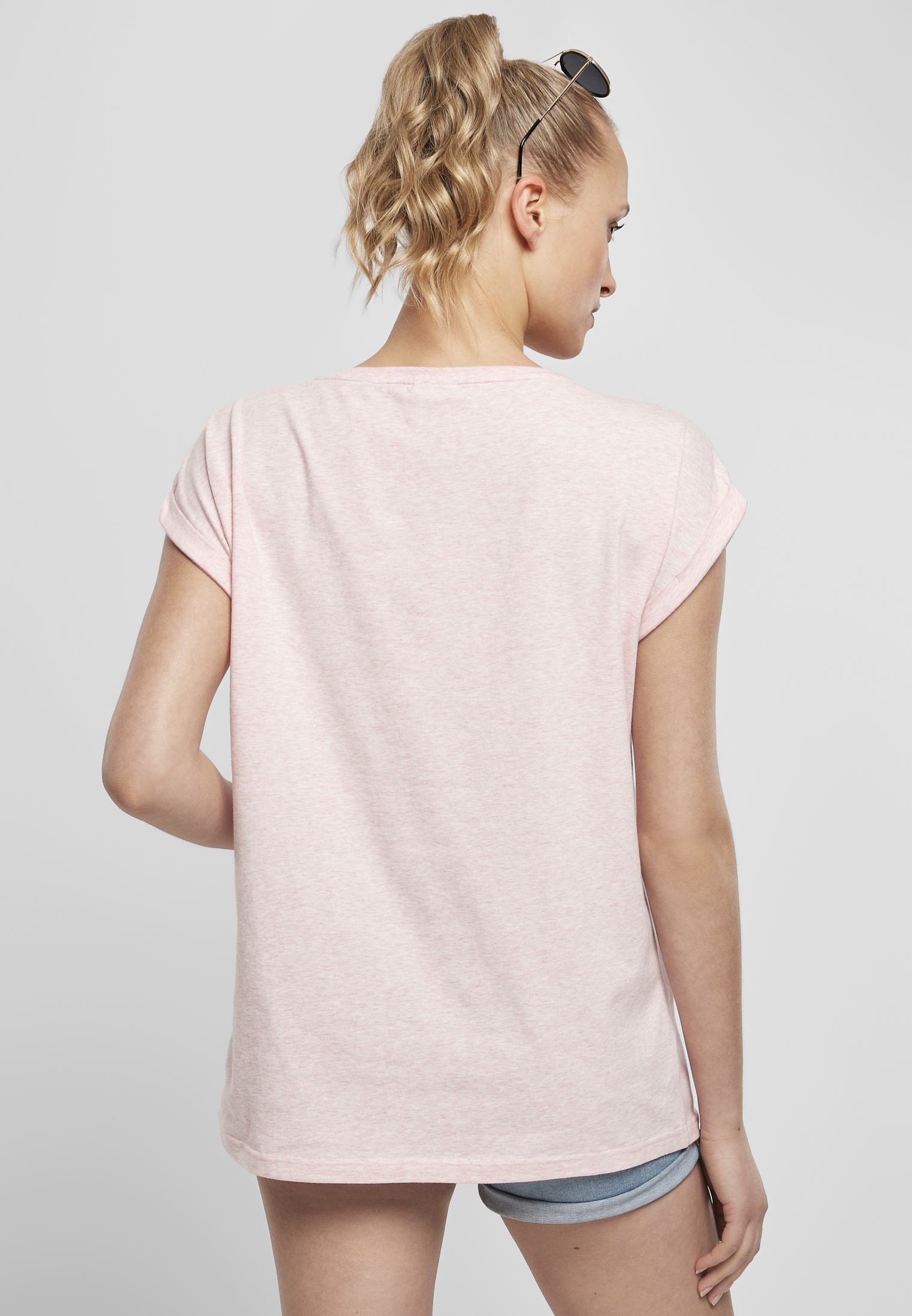 T-Shirts Ladies Color Melange Extended Shoulder Tee in Farbe pink melange