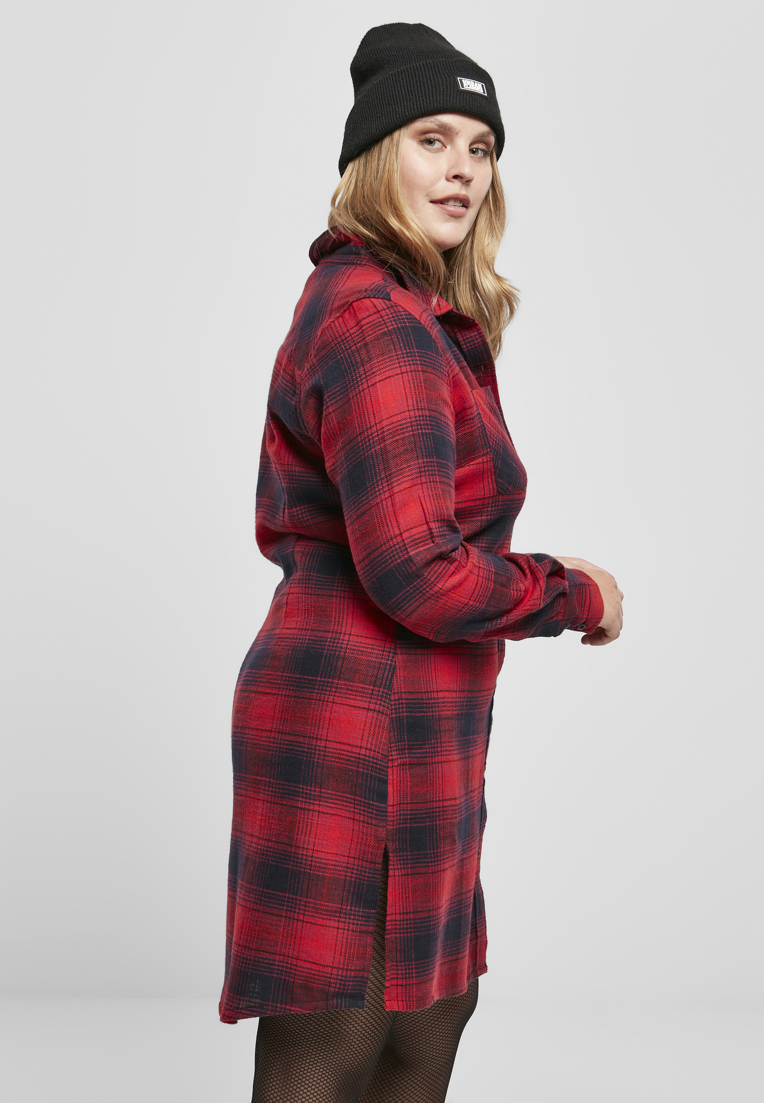 Curvy Ladies Check Shirt Dress in Farbe darkblue/red