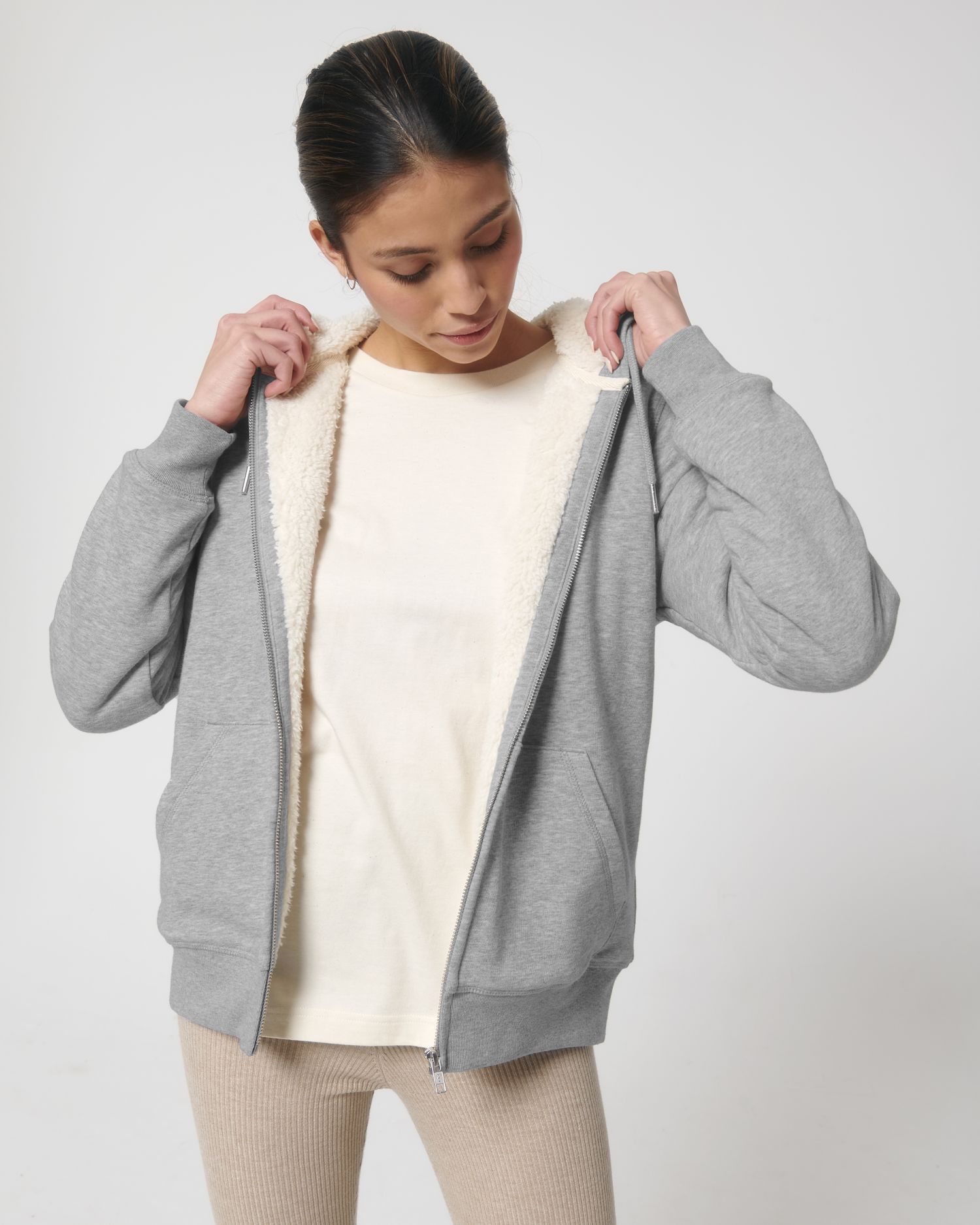 Zip-thru sweatshirts Hygger Sherpa in Farbe Heather Grey
