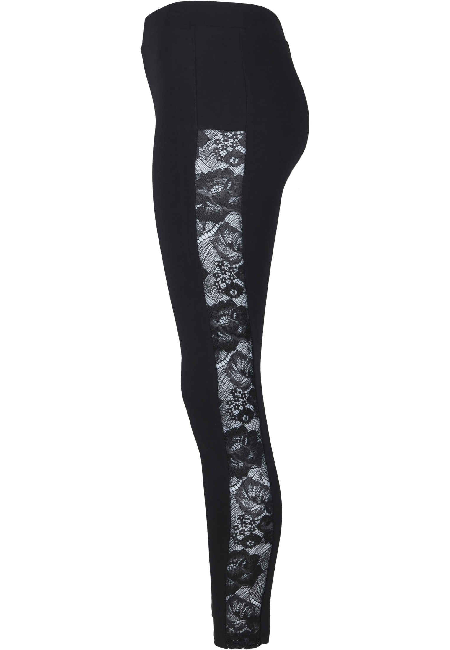 Curvy Ladies Lace Striped Leggings in Farbe black