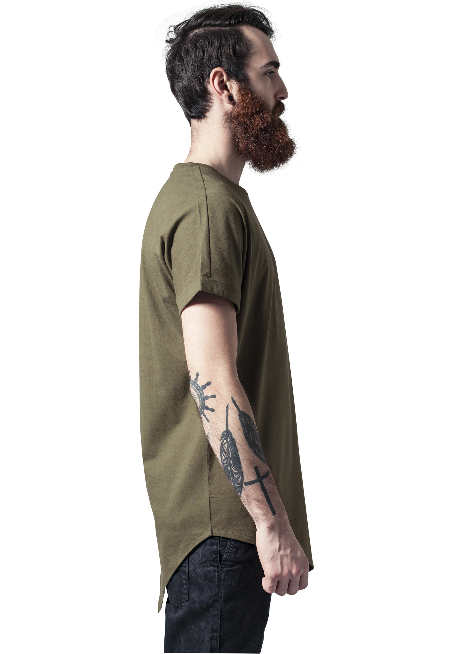 Long Tees Asymetric Long Tee in Farbe olive