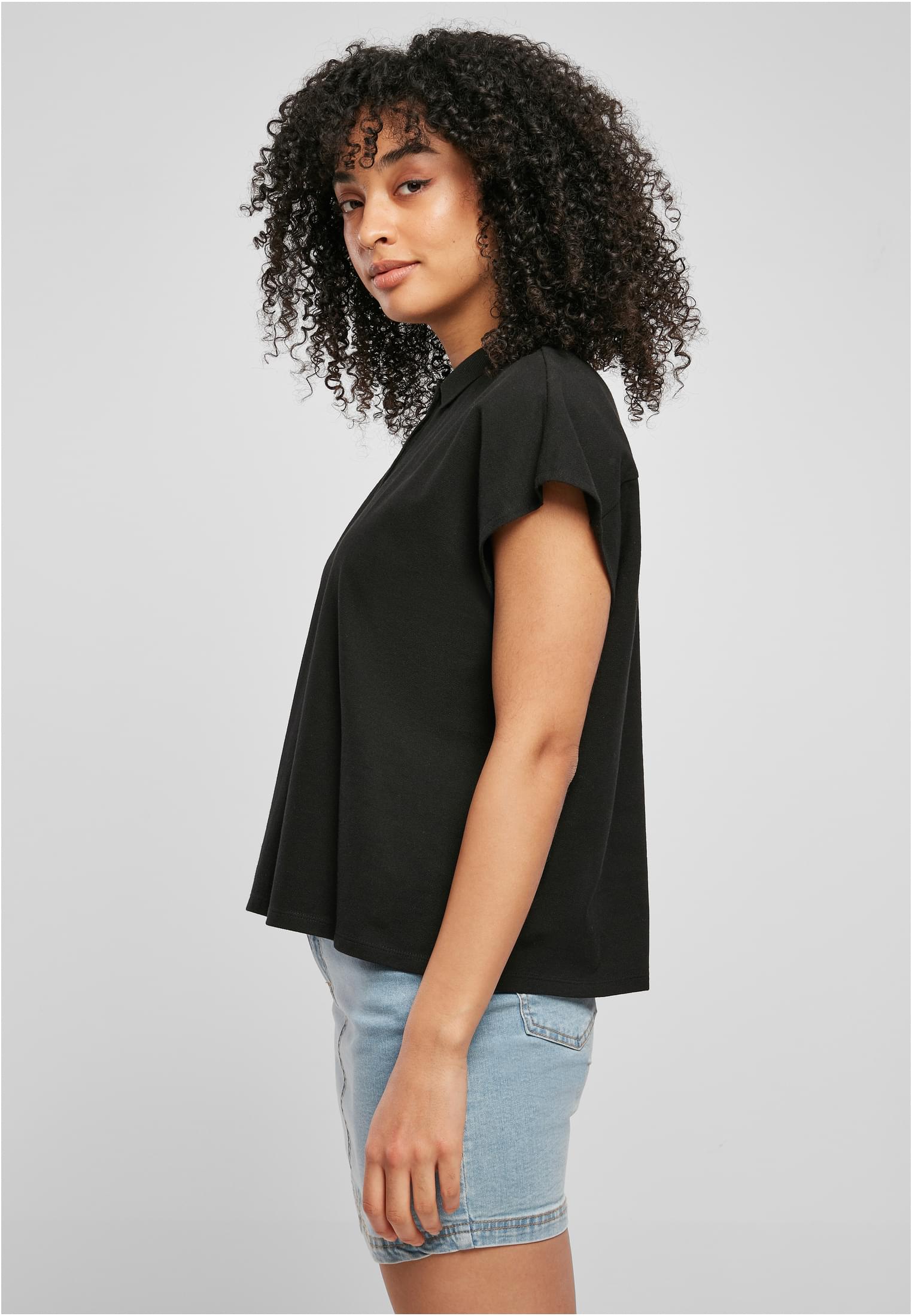 Frauen Ladies Oversized Extended Shoulder Polo Tee in Farbe black