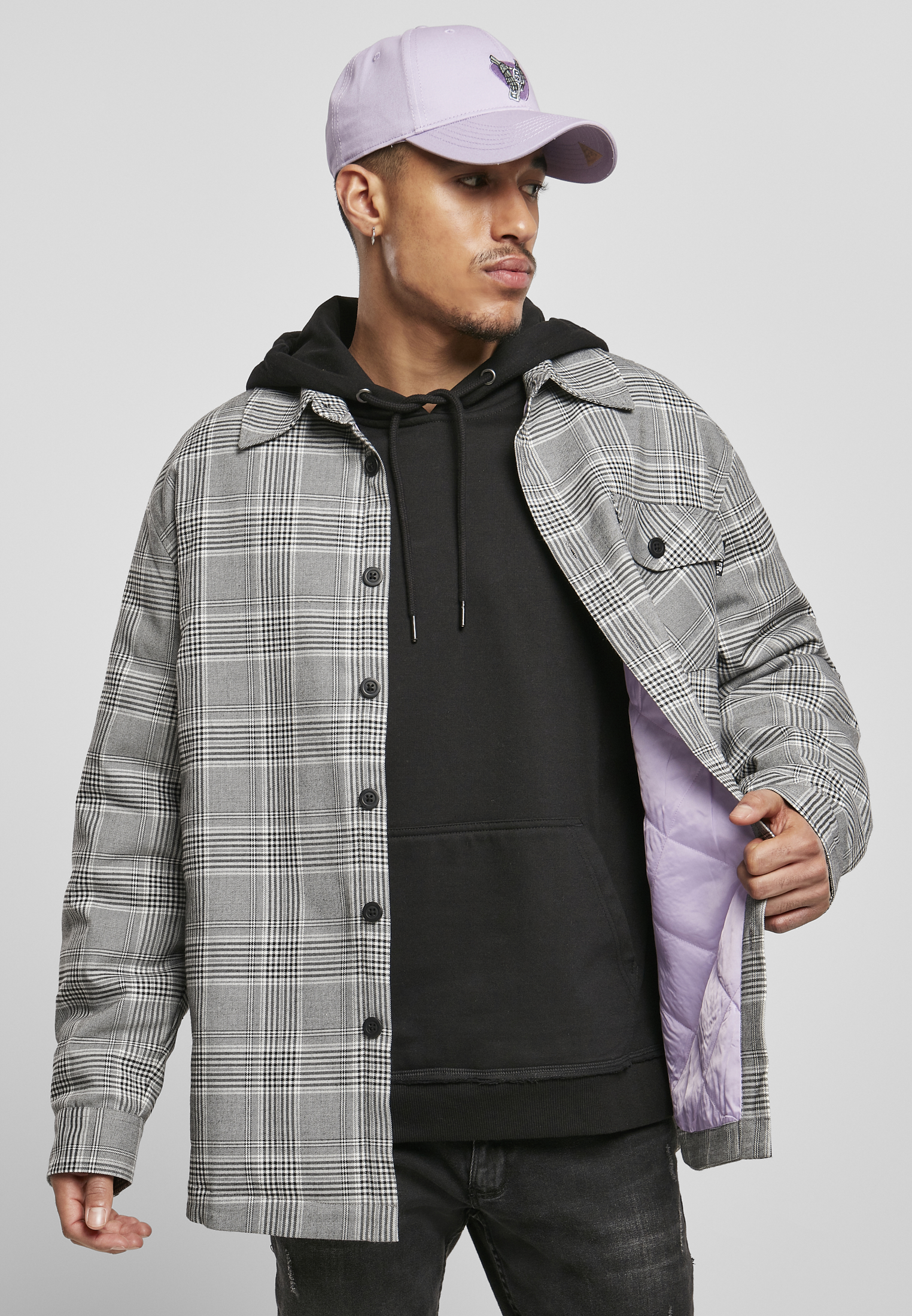 Jacken Plaid Out Quilted Shirt Jacket in Farbe black/white