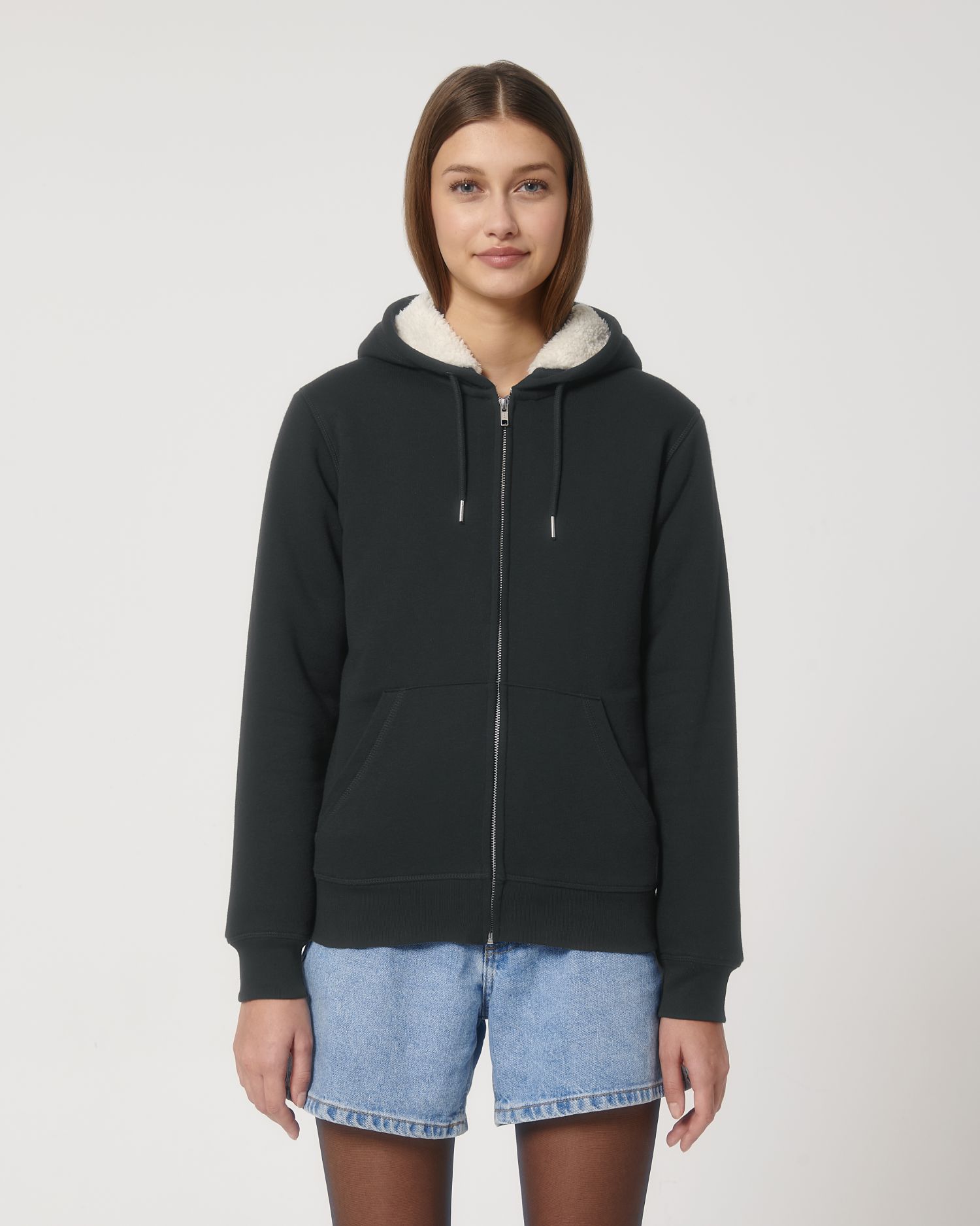 Zip-thru sweatshirts Hygger Sherpa in Farbe Black