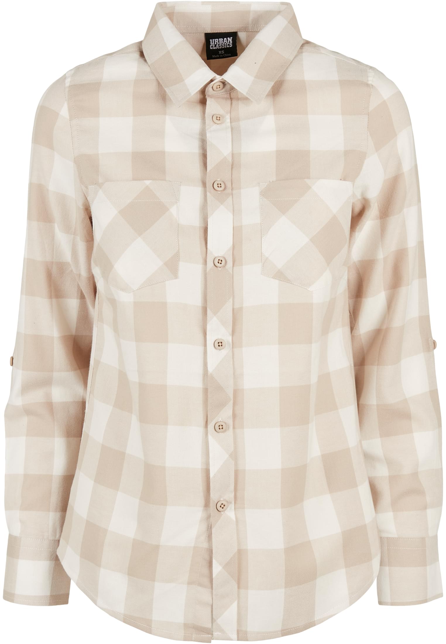 Damen Ladies Turnup Checked Flanell Shirt in Farbe whitesand/lighttaupe